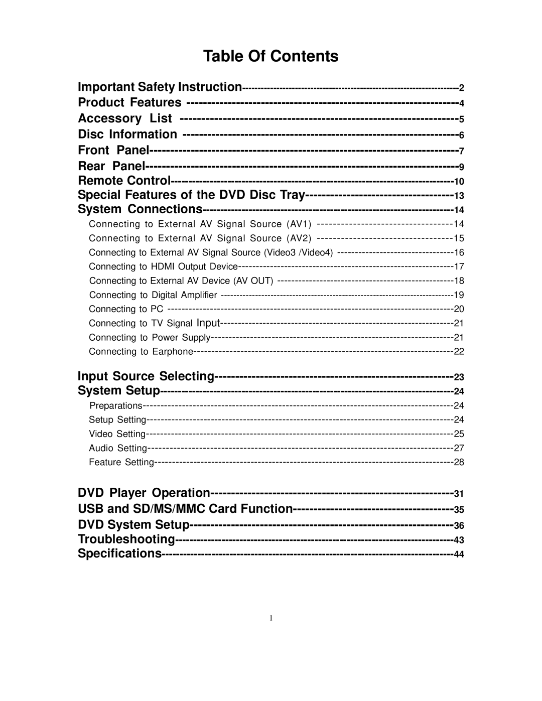 Polaroid FXM-2611C manual Table Of Contents 