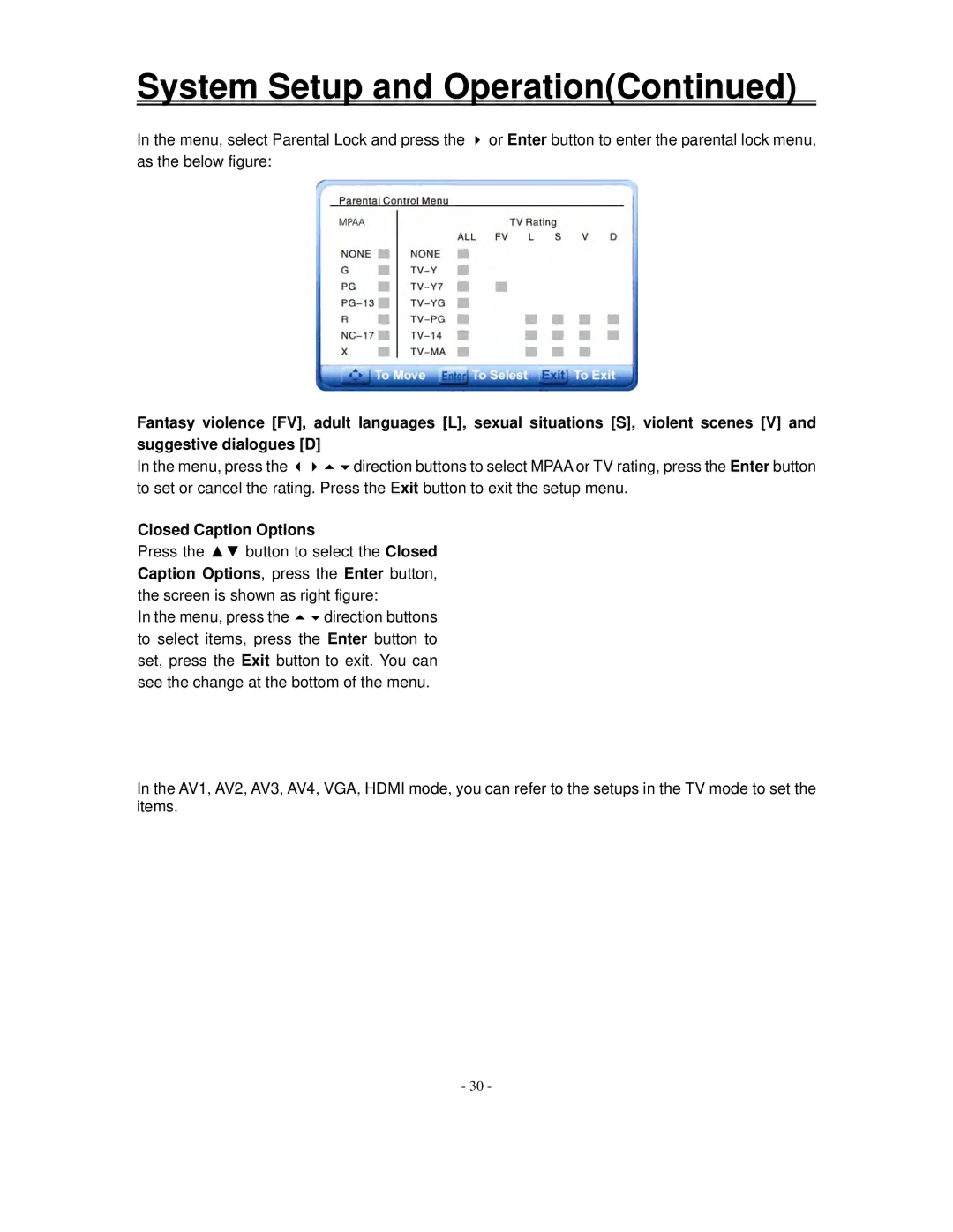 Polaroid FXM-2611C manual Closed Caption Options 