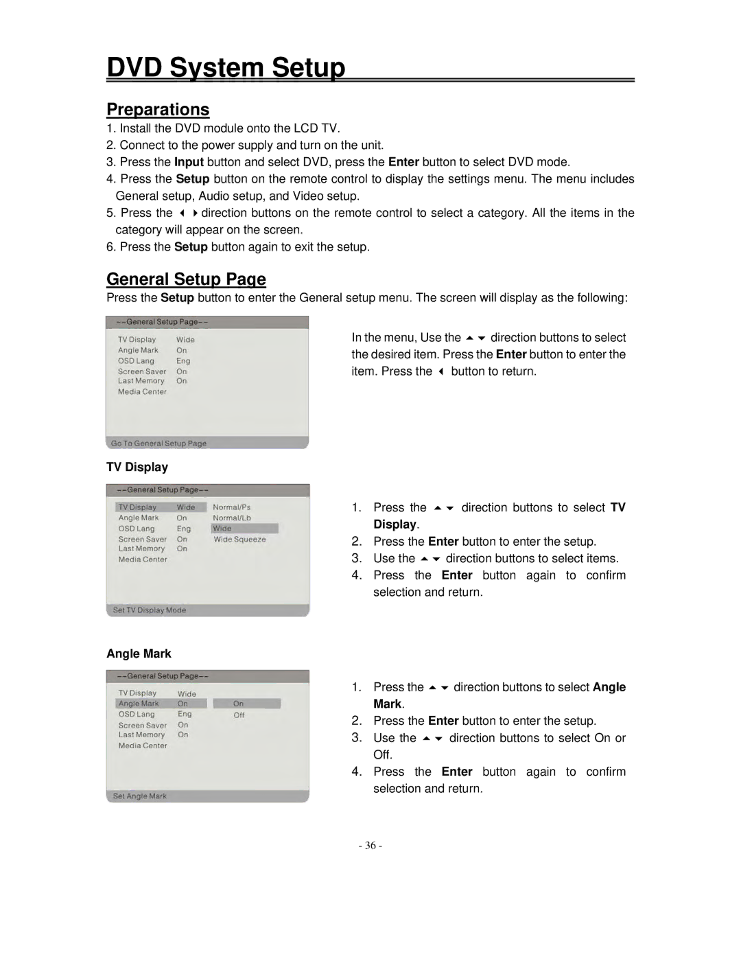 Polaroid FXM-2611C manual DVD System Setup, General Setup 