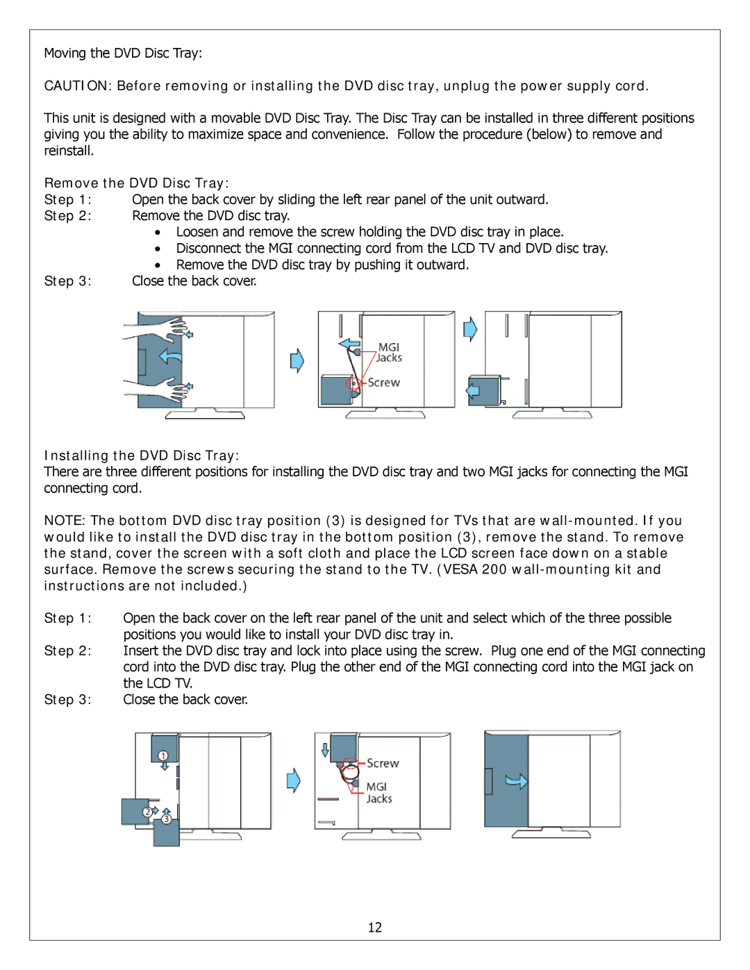 Polaroid FXM-2611C service manual Remove the DVD Disc Tray 