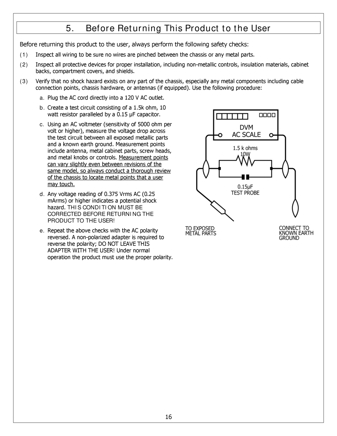 Polaroid FXM-2611C Before Returning This Product to the User, Corrected Before Returning the Product to the User 