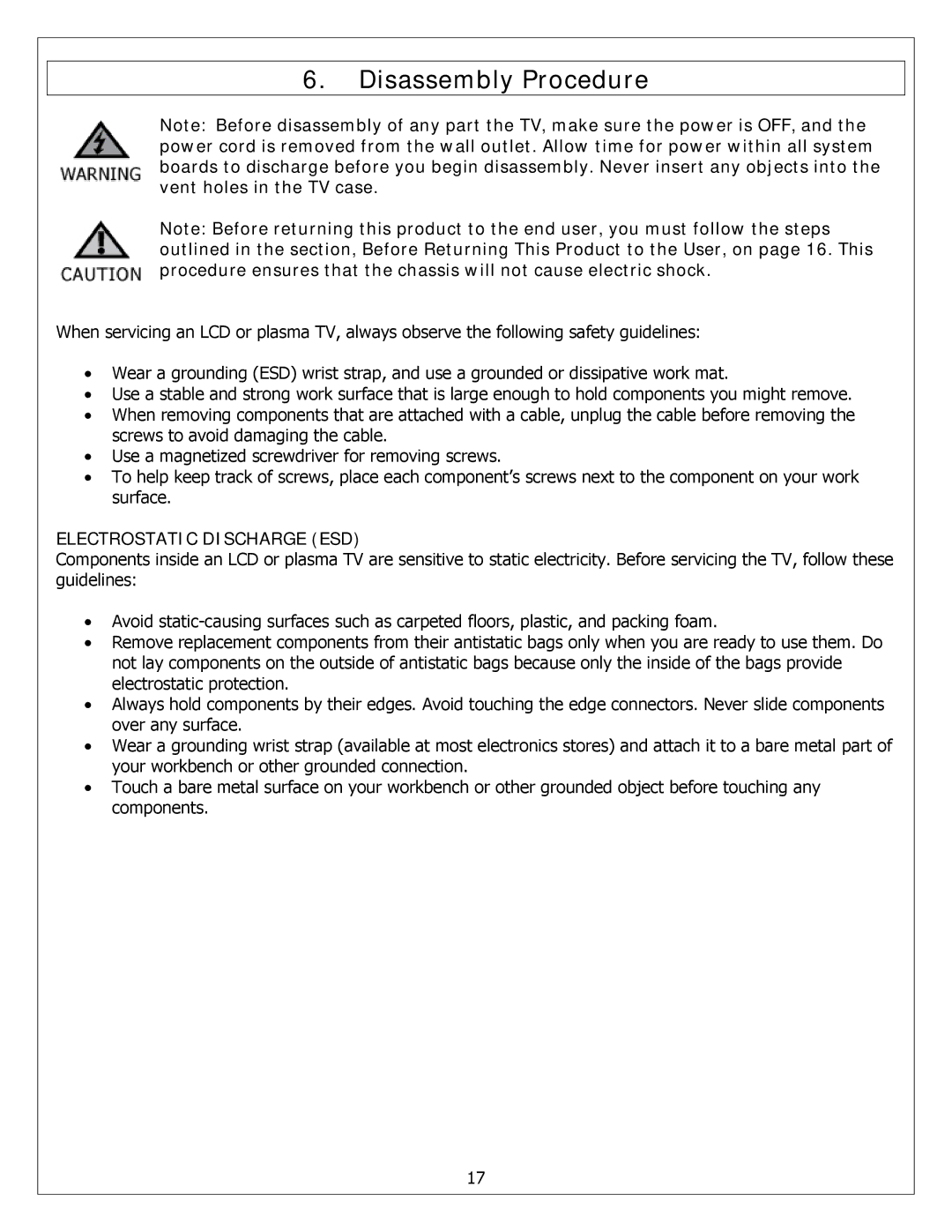 Polaroid FXM-2611C service manual Disassembly Procedure 