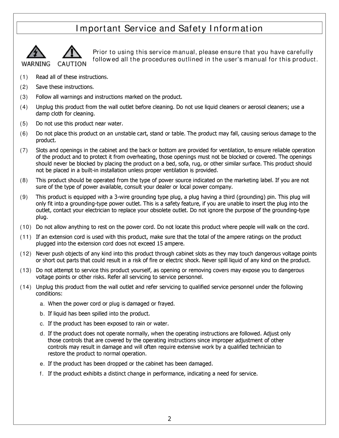 Polaroid FXM-2611C service manual Important Service and Safety Information 