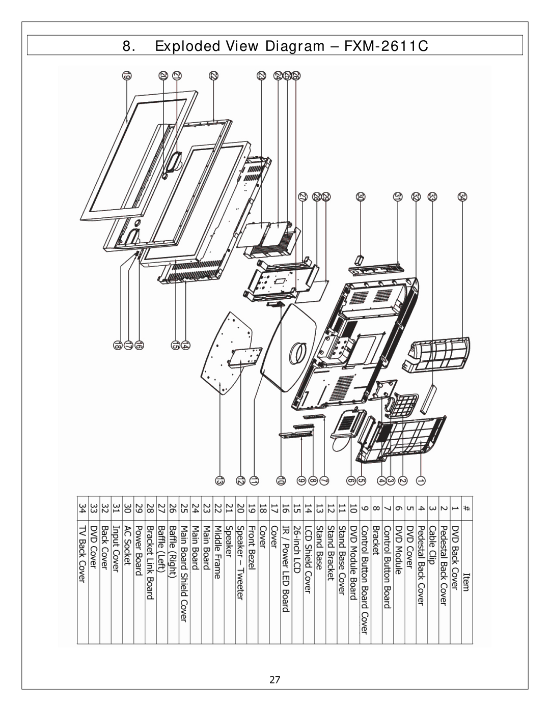 Polaroid service manual Exploded View Diagram FXM-2611C 