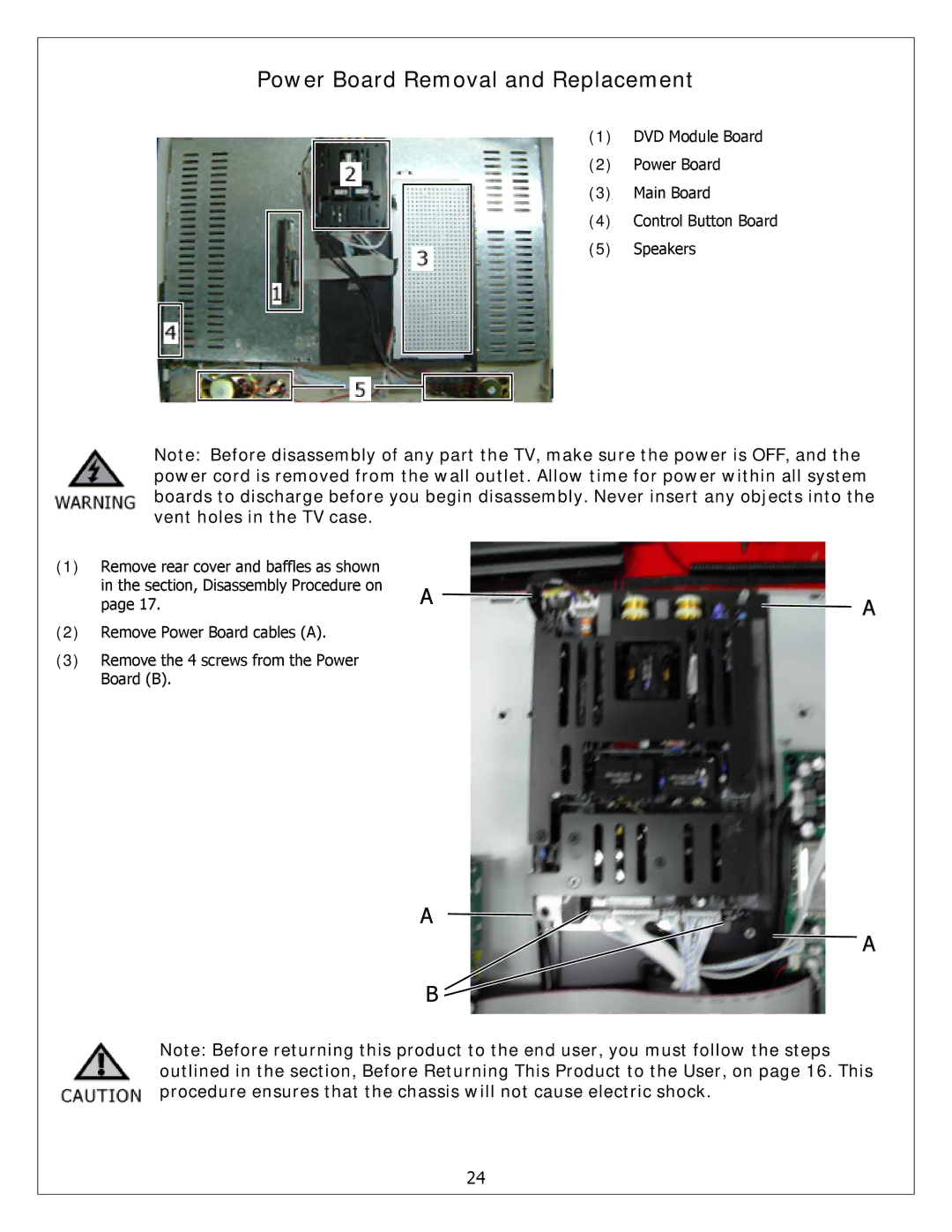 Polaroid FXM-3211C, FXX-321C service manual Power Board Removal and Replacement 