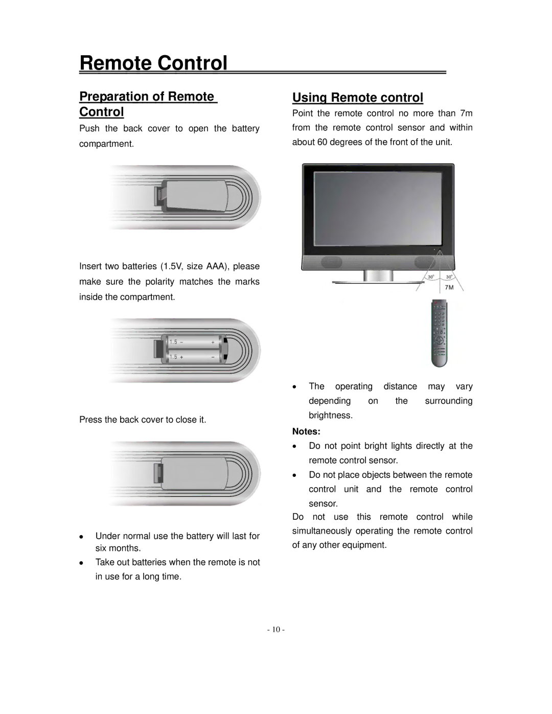 Polaroid FXX-321C manual Preparation of Remote Control, Using Remote control 