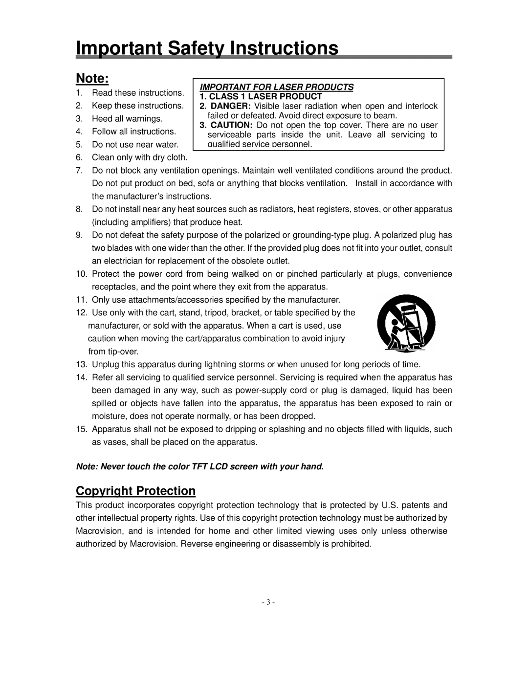 Polaroid FXX-321C manual Copyright Protection, Important for Laser Products 