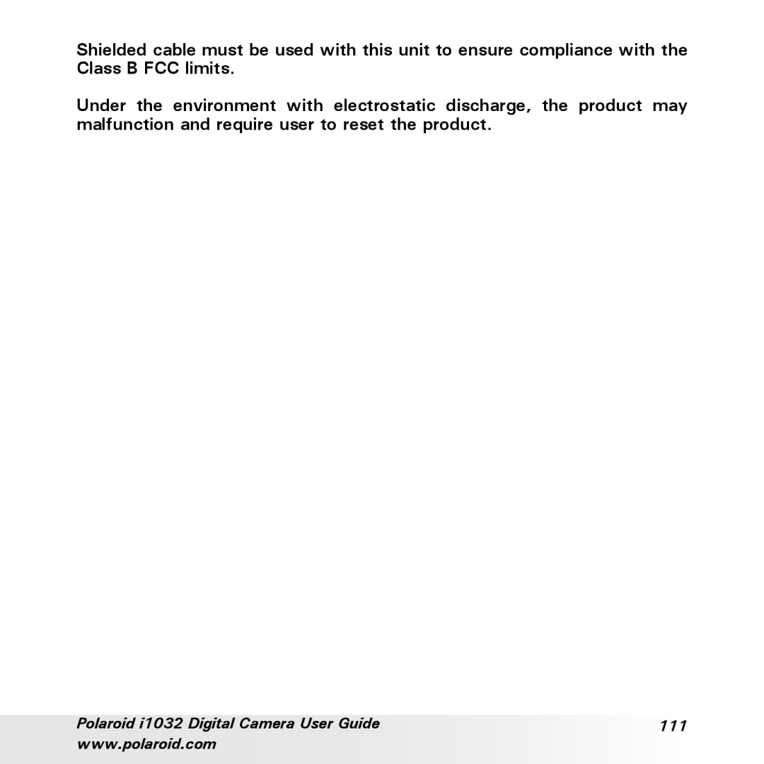 Polaroid manual Polaroid i1032 Digital Camera User Guide 111 