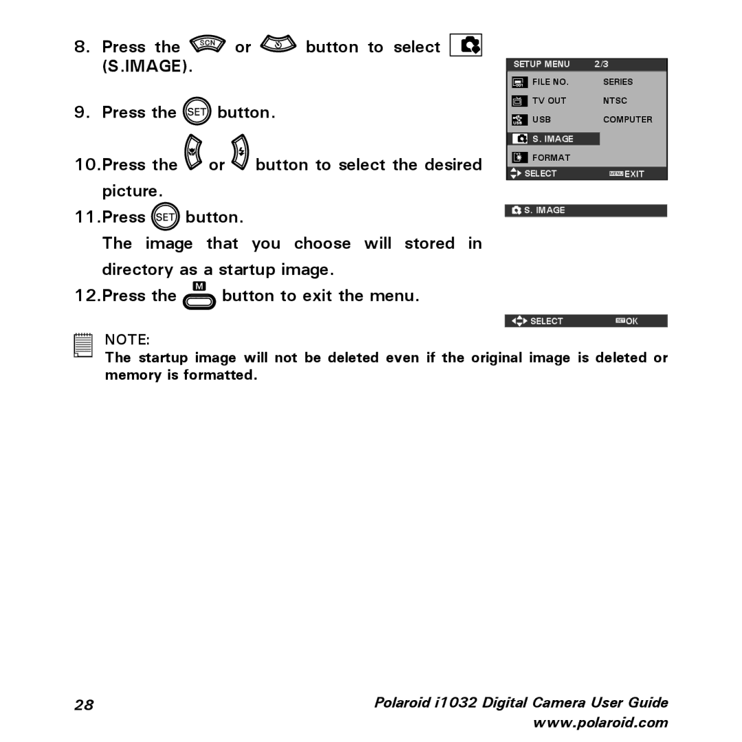 Polaroid i1032 manual Image Format Select Exit Select OK 