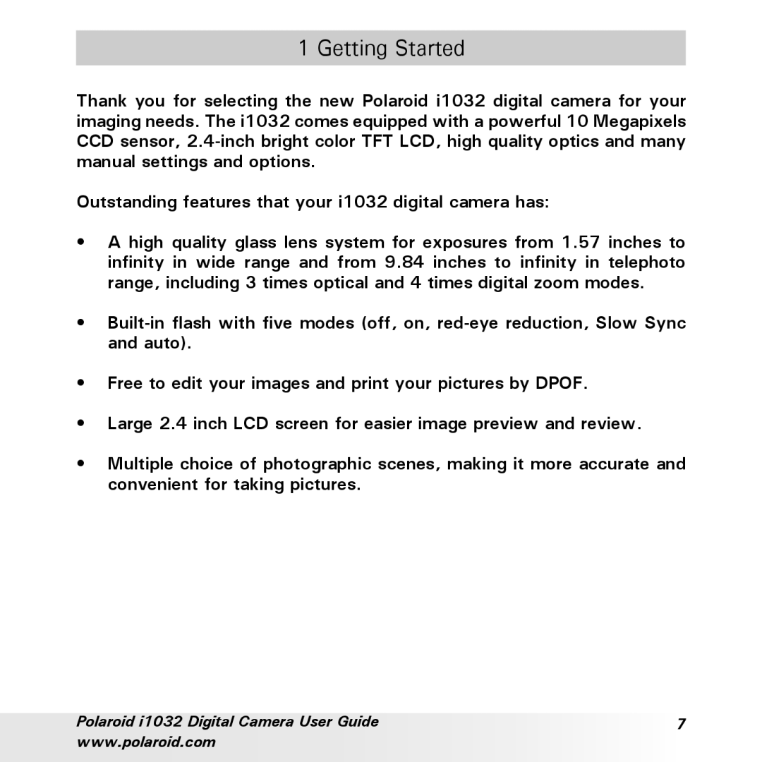 Polaroid i1032 manual Getting Started 