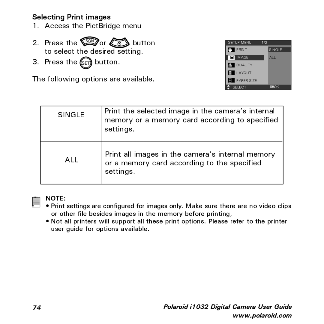 Polaroid i1032 manual Selecting Print images, Single 