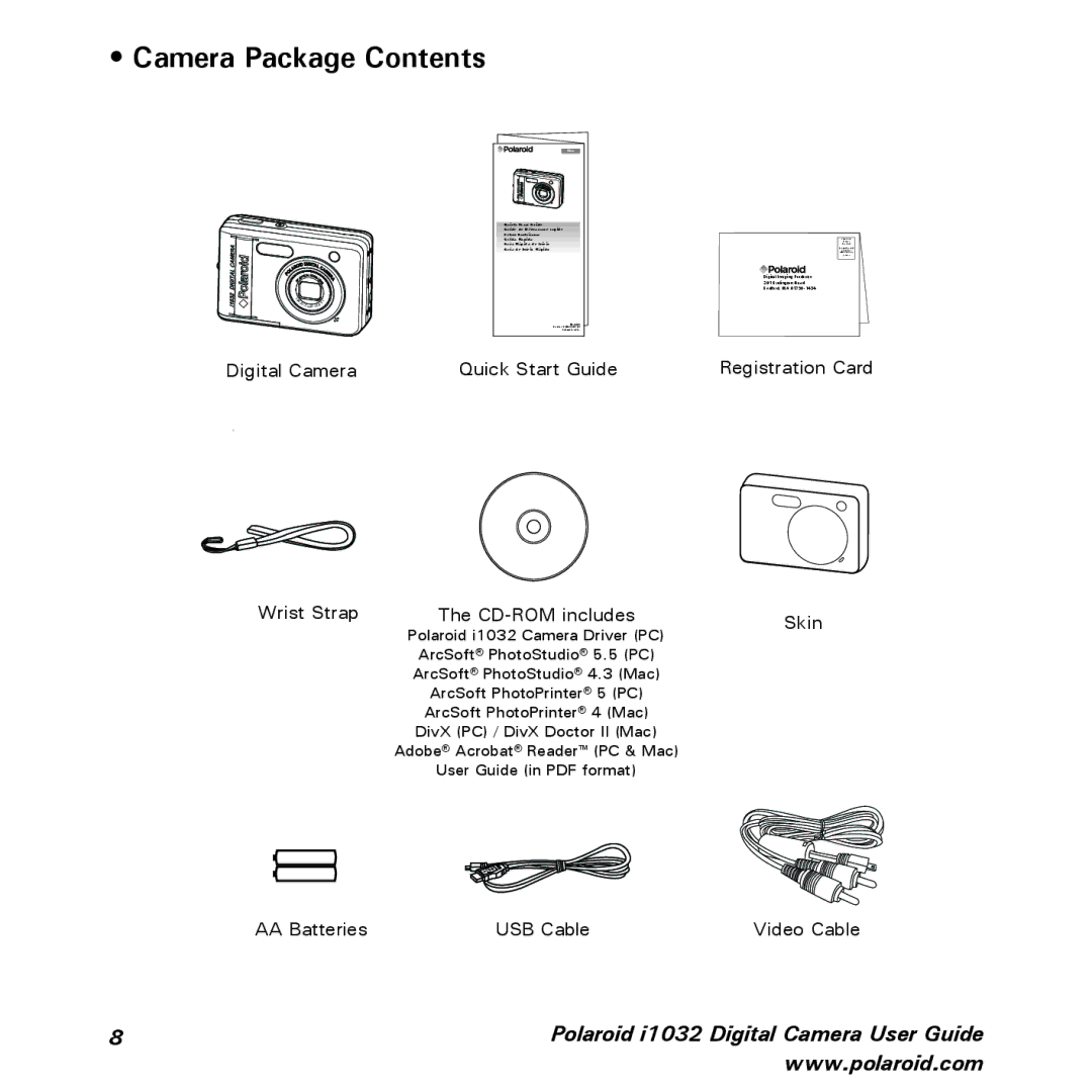 Polaroid i1032 manual Camera Package Contents 