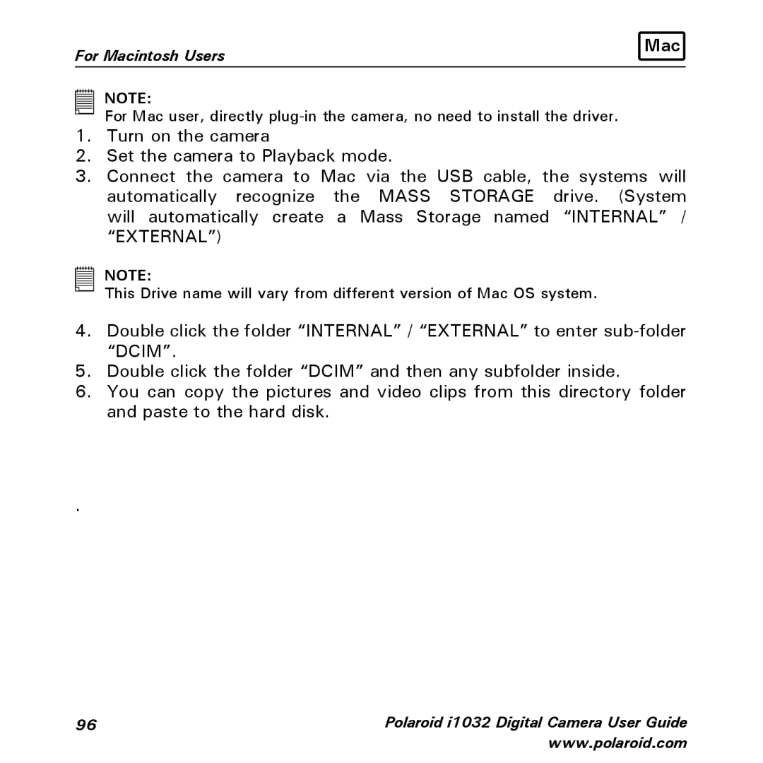 Polaroid i1032 manual Mac 