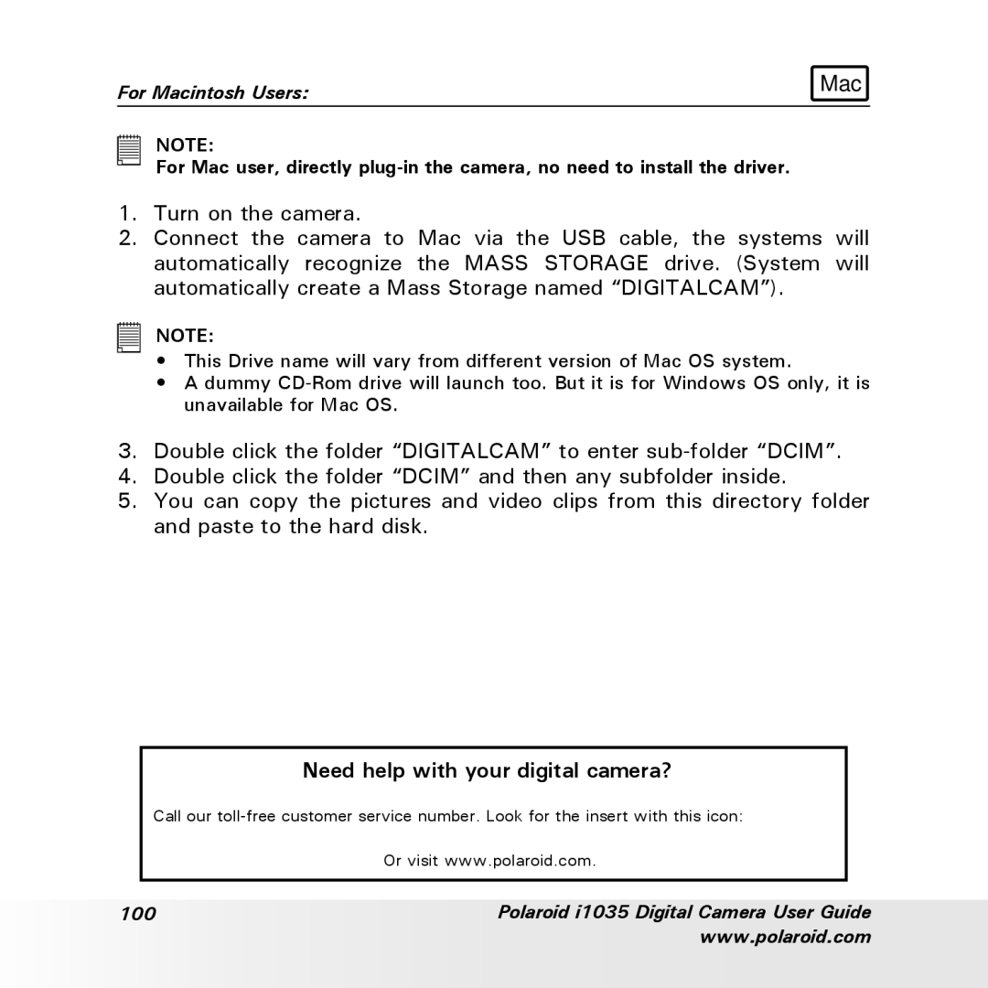 Polaroid i1035 user manual Mac 