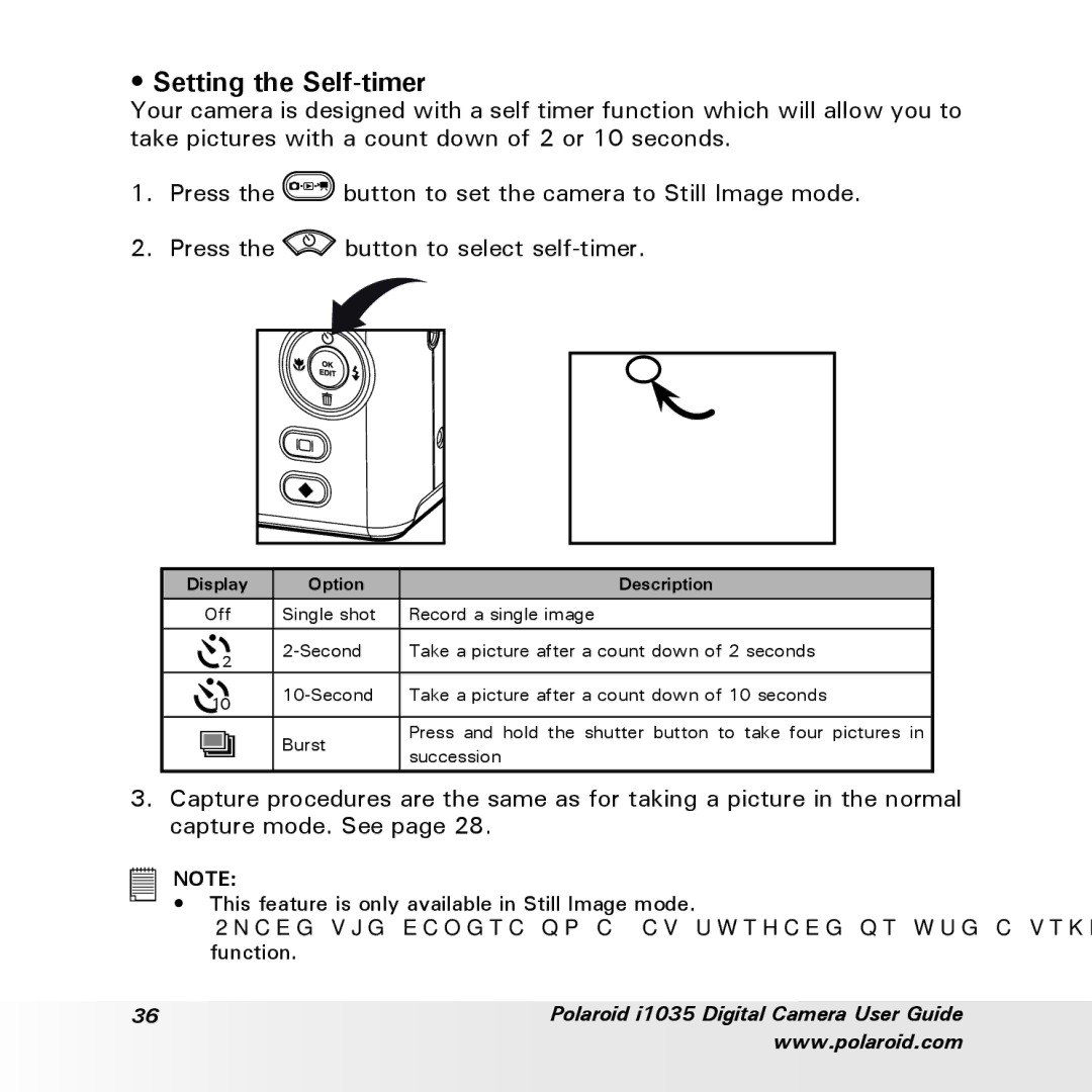 Polaroid i1035 user manual Setting the Self-timer, Display Option 