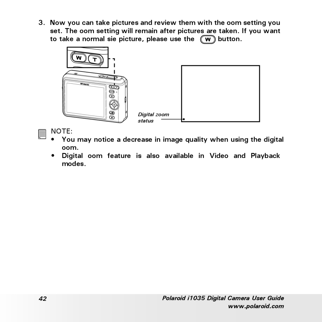 Polaroid i1035 user manual Digital zoom status 