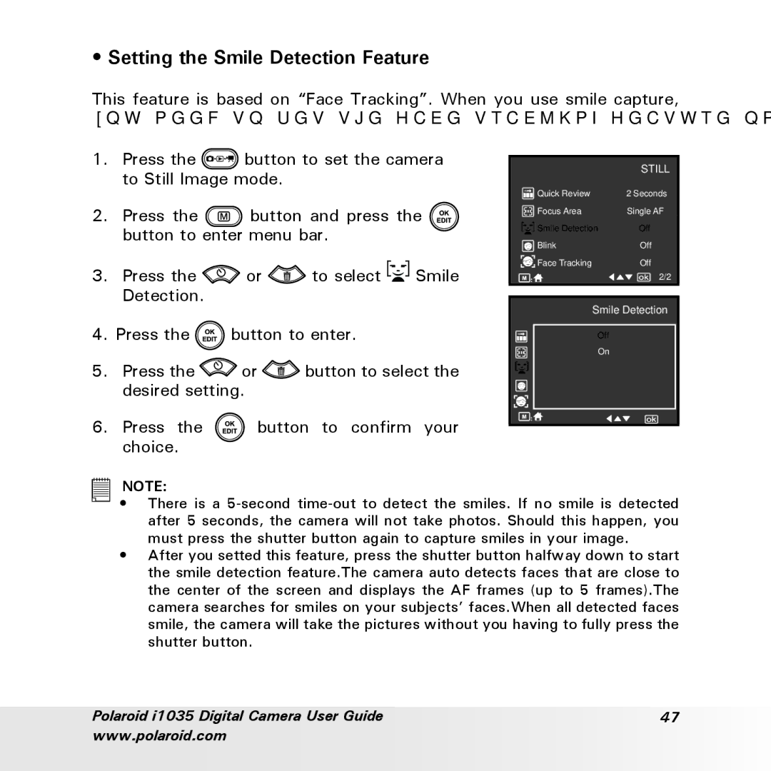 Polaroid i1035 user manual Setting the Smile Detection Feature 