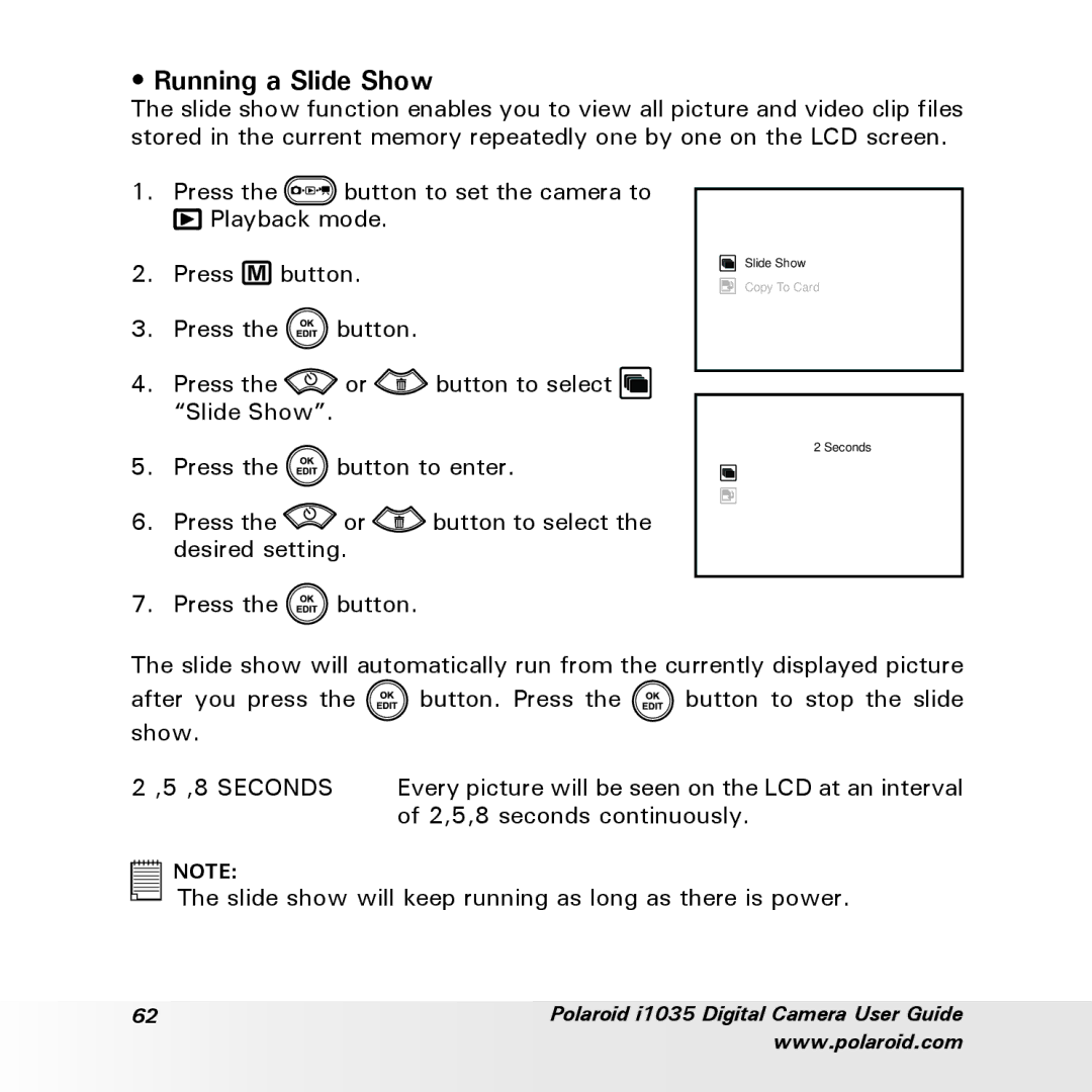 Polaroid i1035 user manual Running a Slide Show 