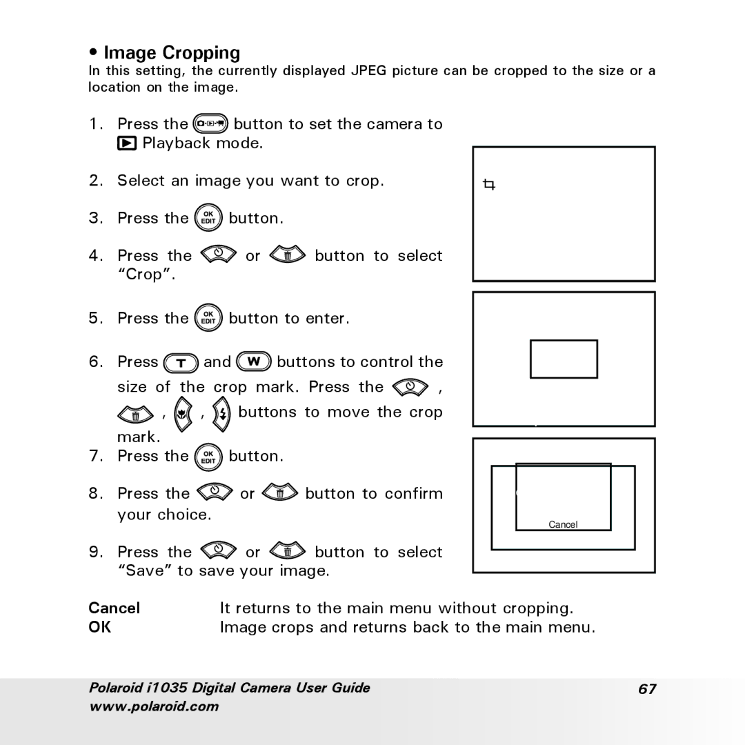 Polaroid i1035 user manual Image Cropping 