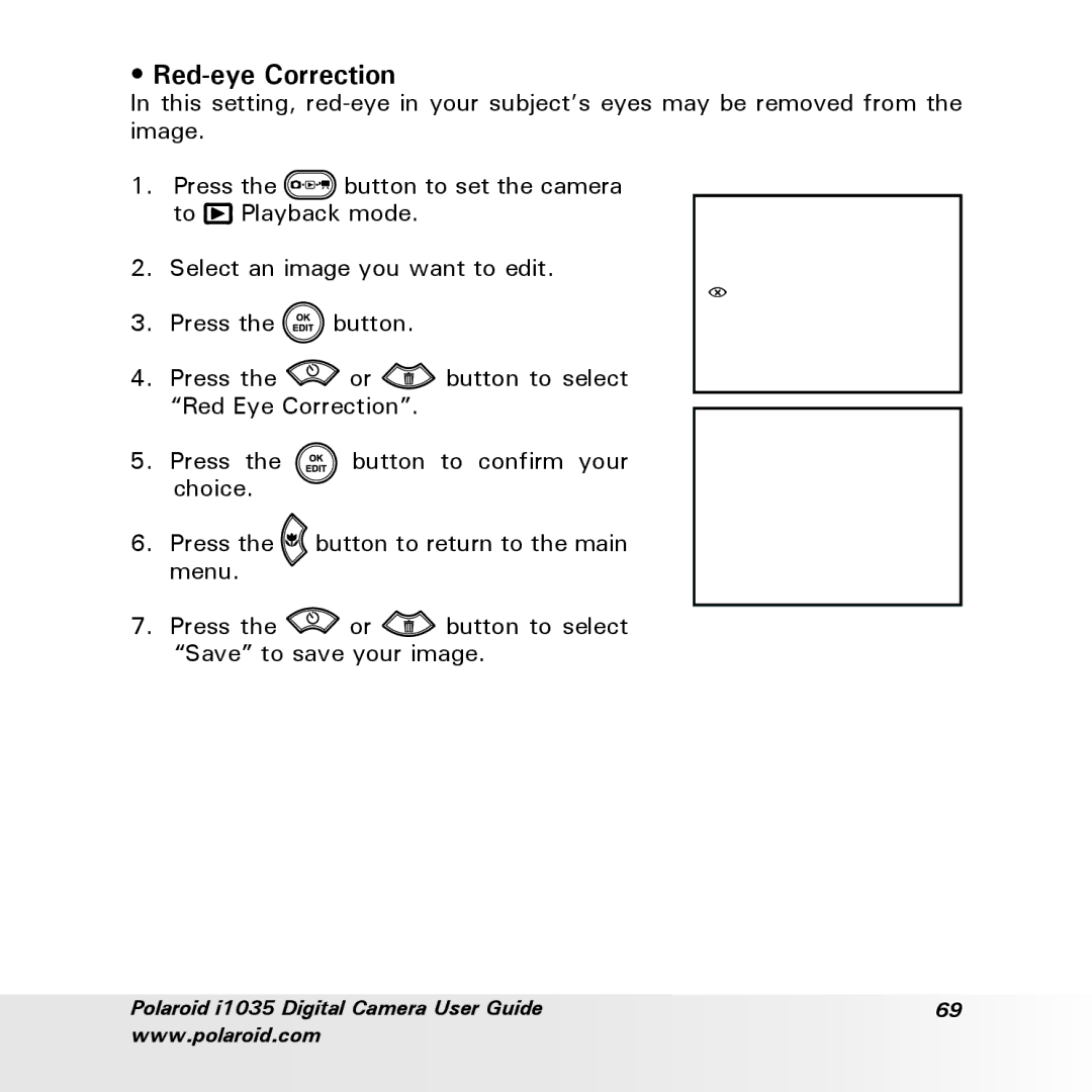 Polaroid i1035 user manual Red-eye Correction 