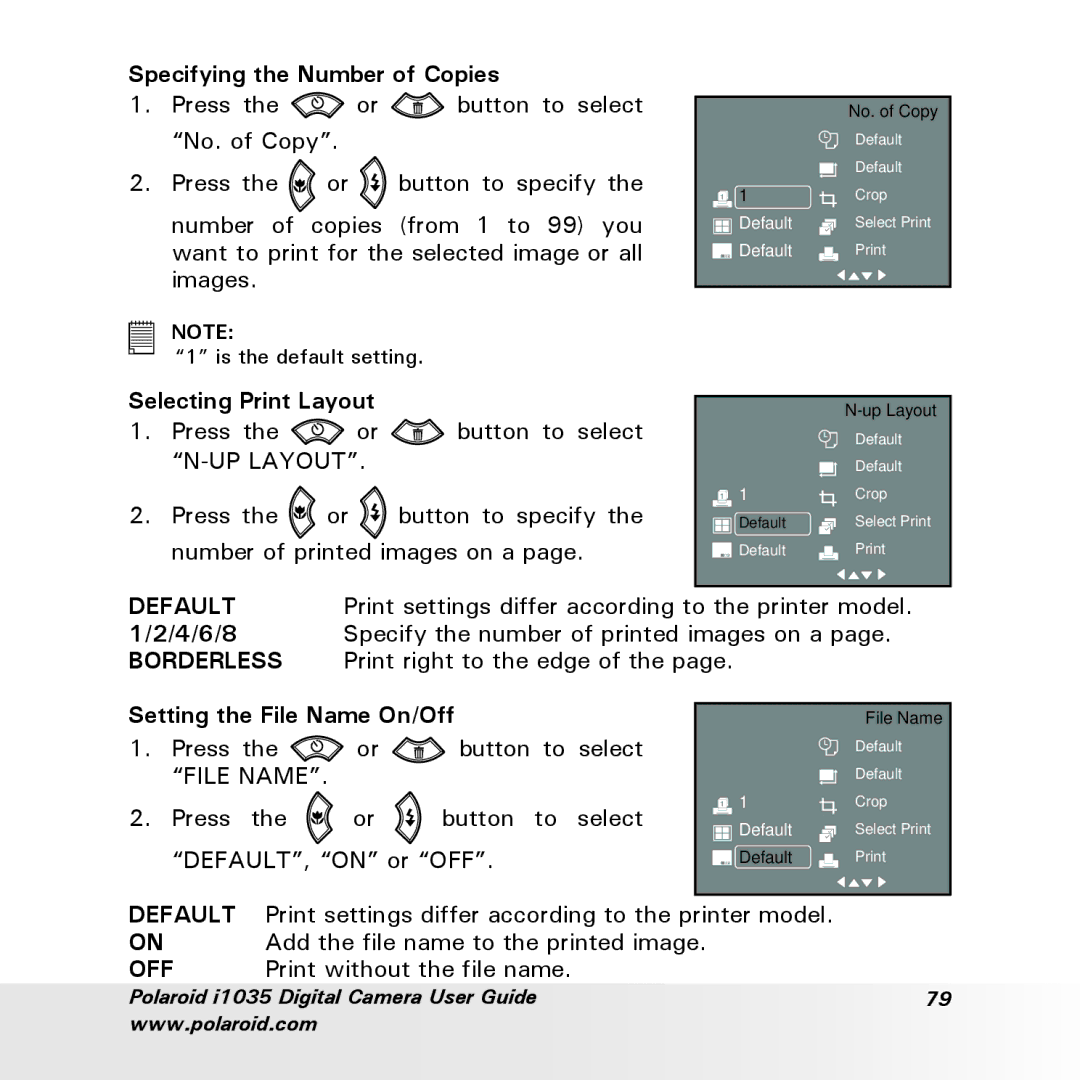 Polaroid i1035 Specifying the Number of Copies, Selecting Print Layout, 4/6/8 Specify the number of printed images on a 