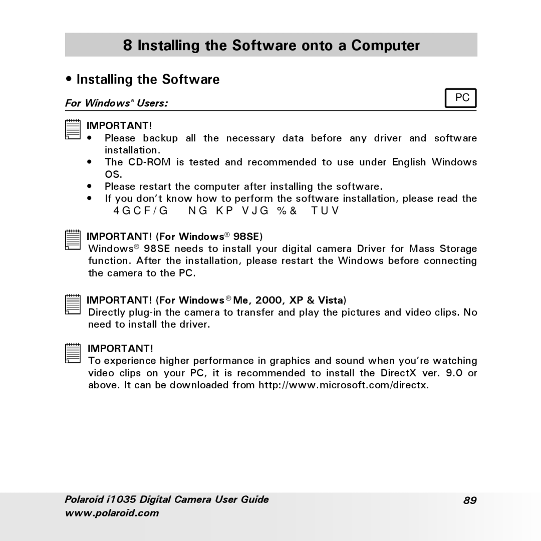 Polaroid i1035 user manual Installing the Software onto a Computer 