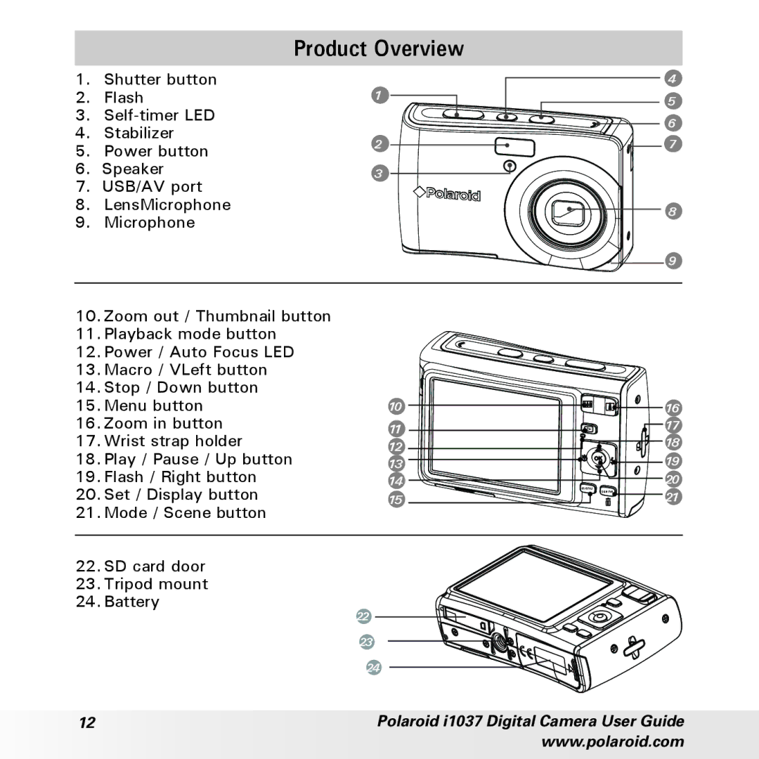 Polaroid i1037 manual Product Overview 