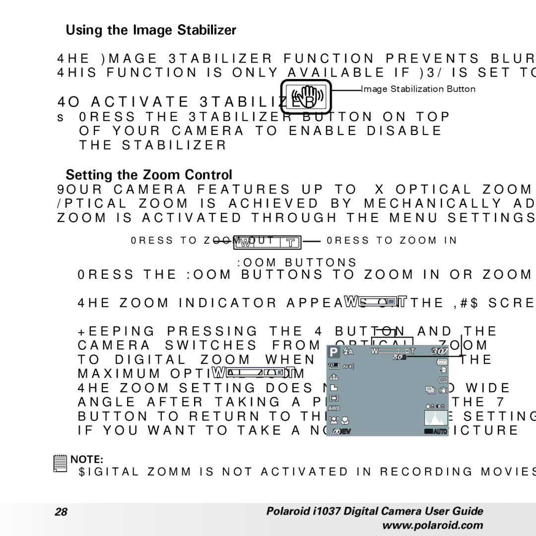 Polaroid i1037 manual Using the Image Stabilizer, To activate Stabilizer, Setting the Zoom Control 