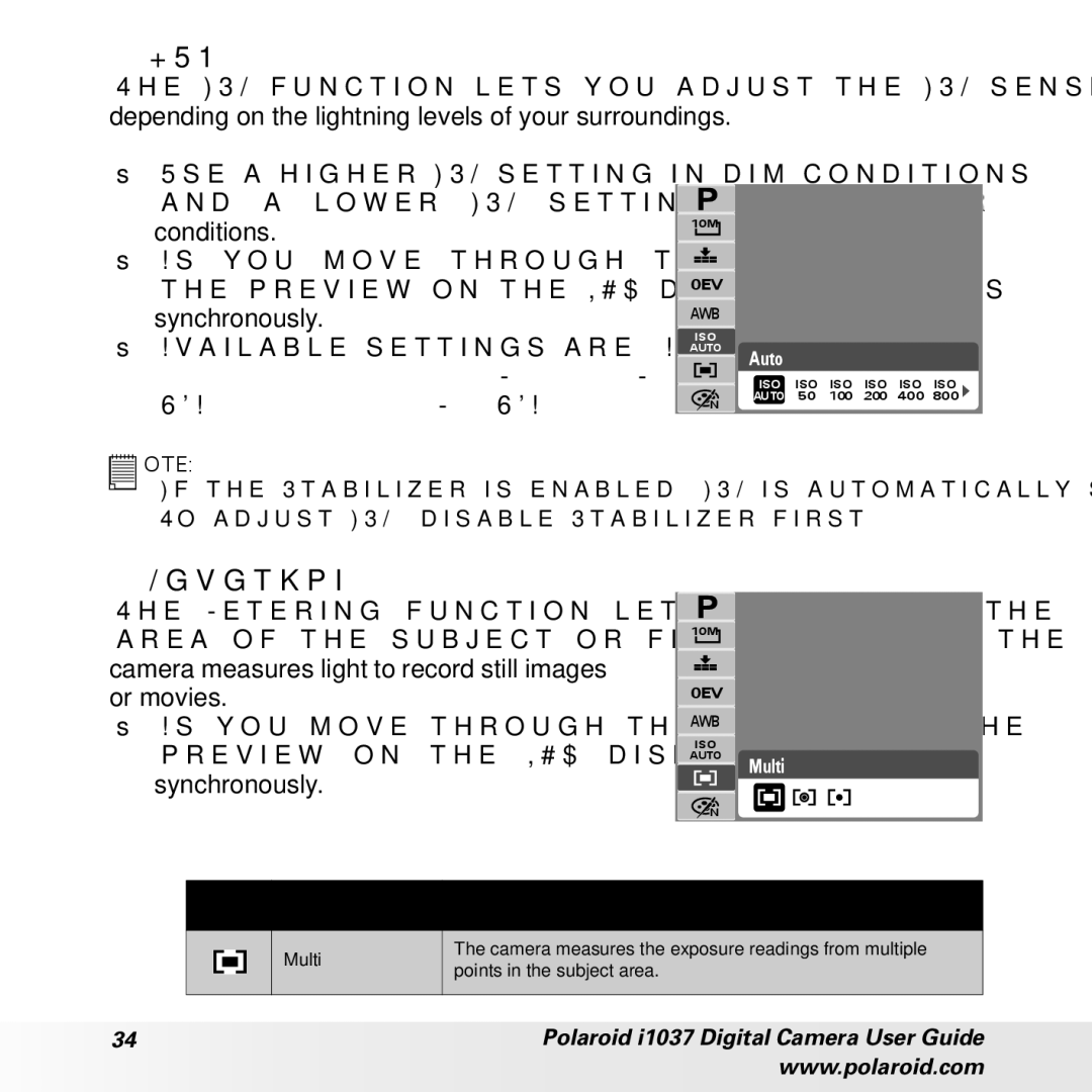 Polaroid i1037 manual Metering, Camera measures light to record still images Or movies, As you move through the selection 