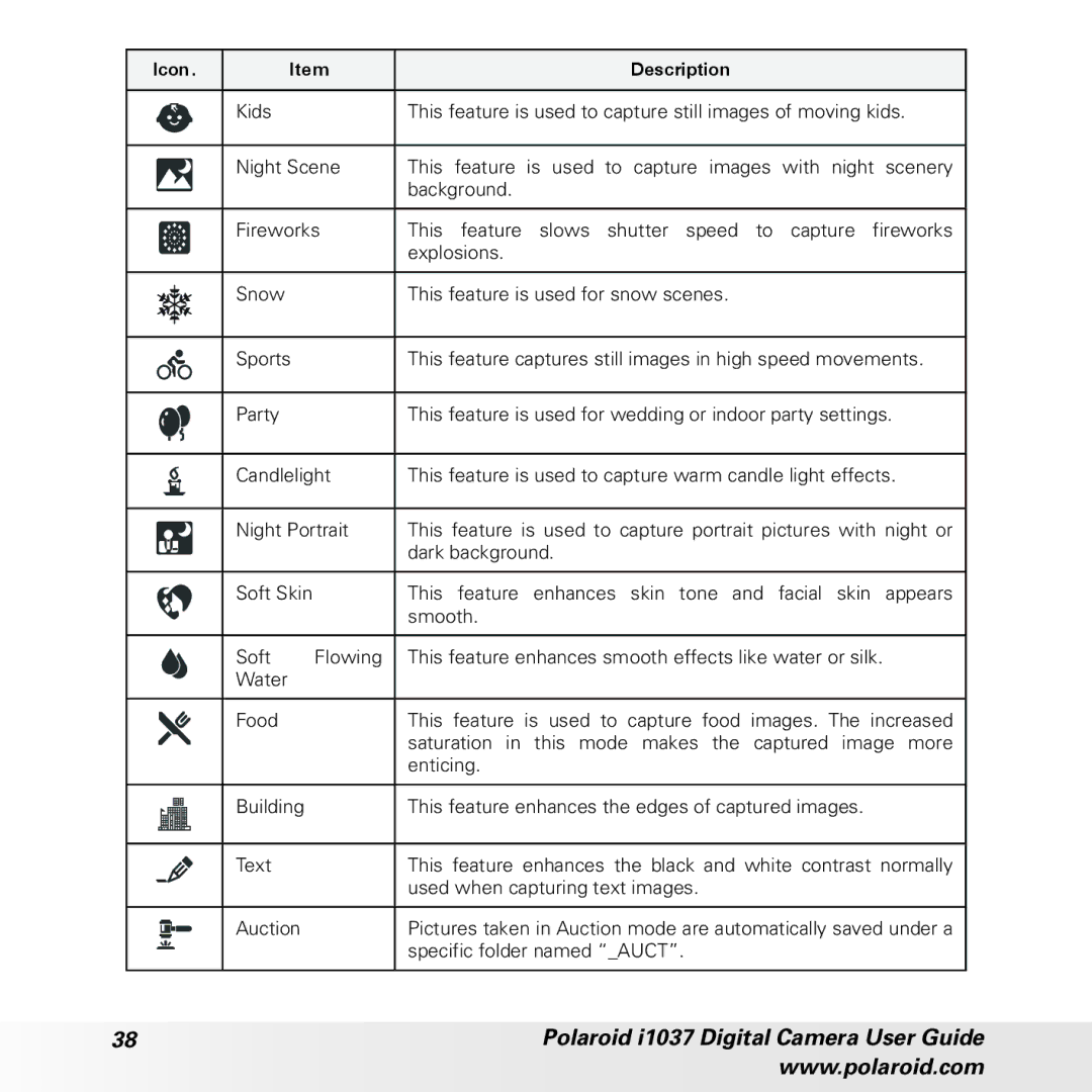 Polaroid manual Polaroid i1037 Digital Camera User Guide 