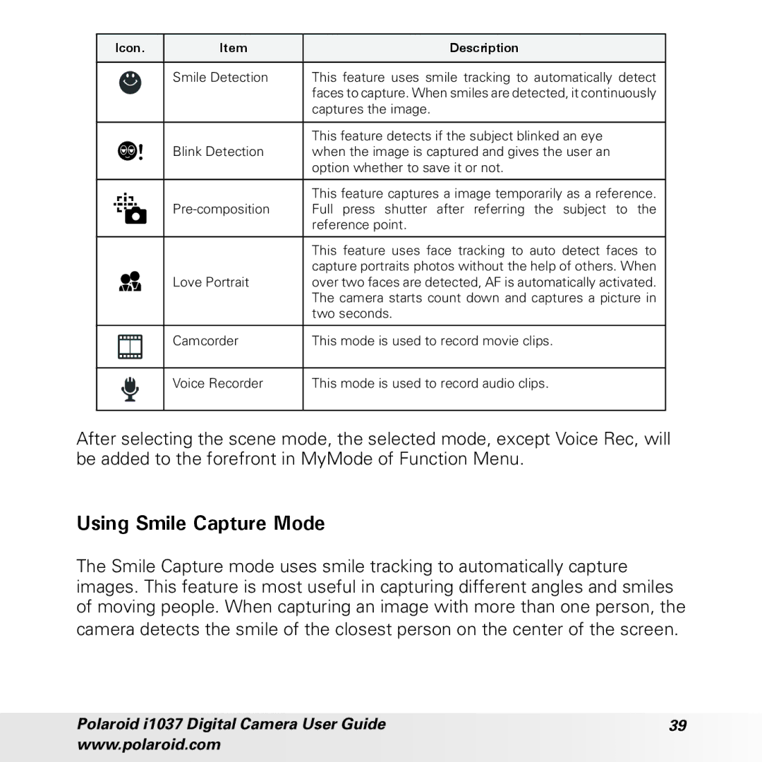 Polaroid i1037 manual Using Smile Capture Mode 