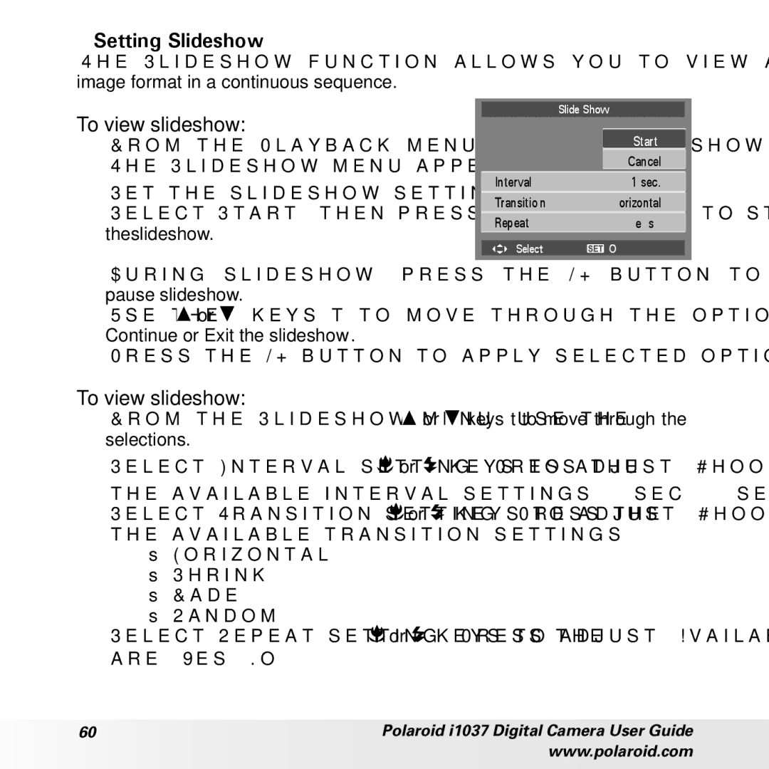 Polaroid i1037 manual Setting Slideshow, To view slideshow 