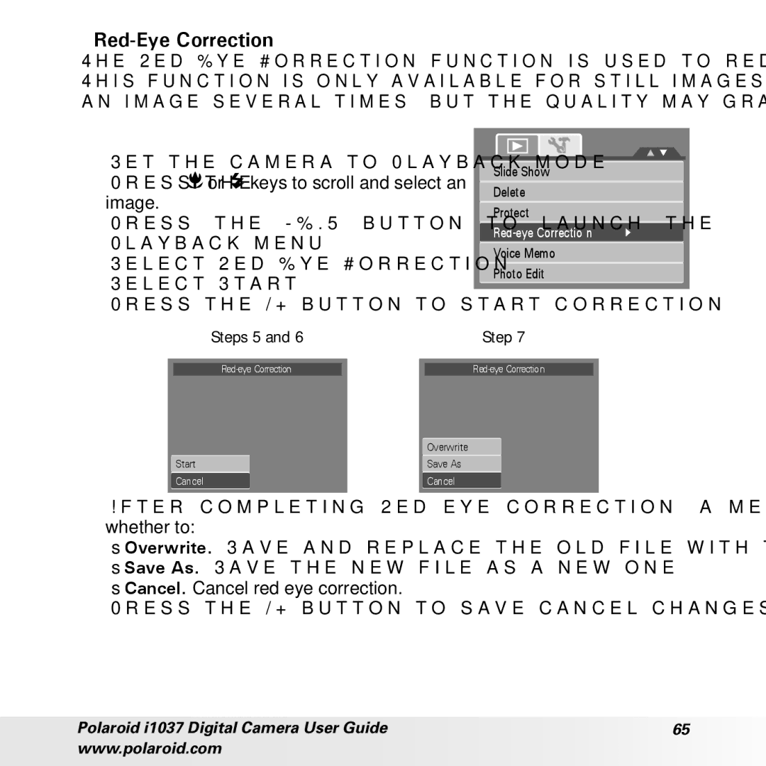 Polaroid i1037 manual Red-Eye Correction 