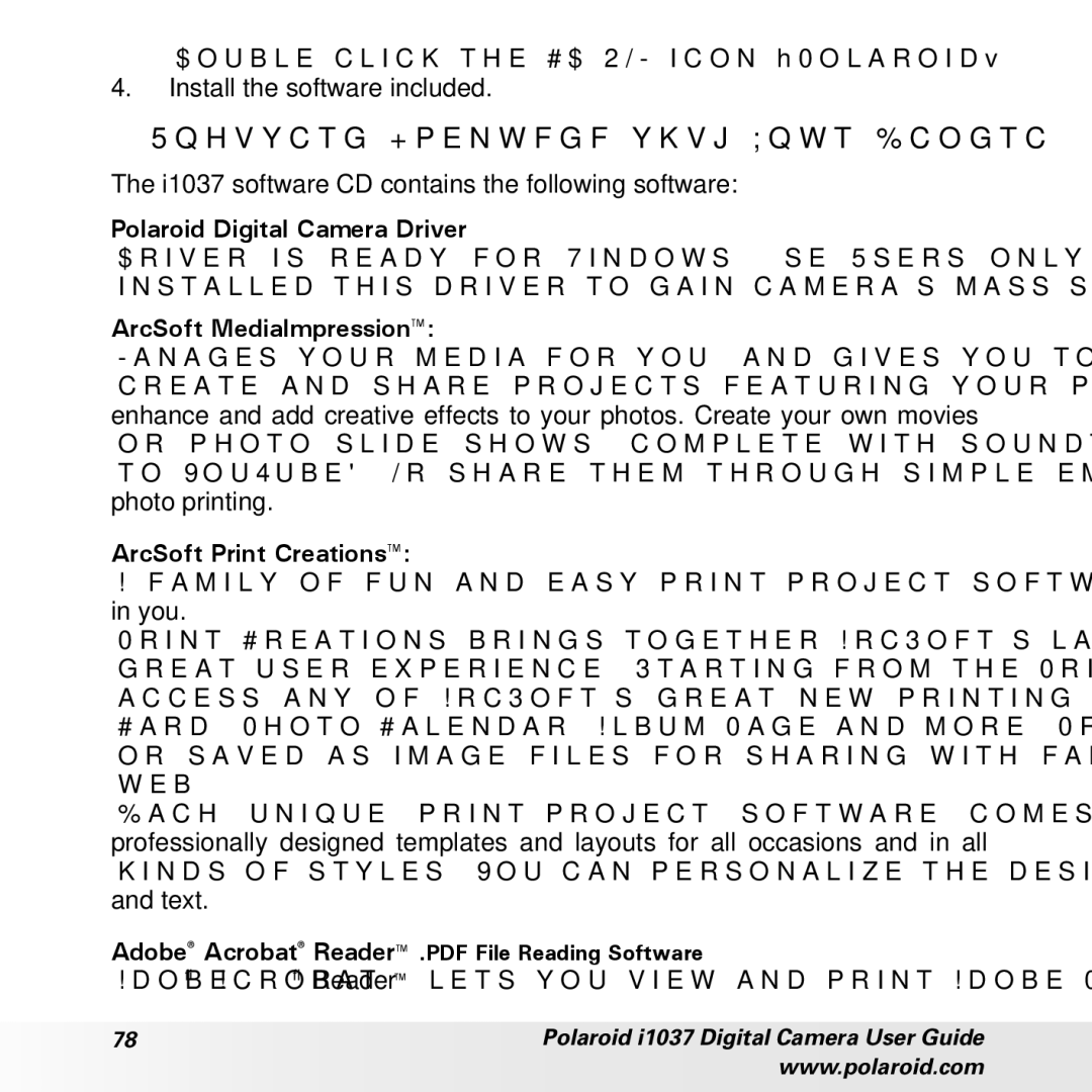 Polaroid i1037 manual Software Included with Your Camera, I1037 software CD contains the following software 