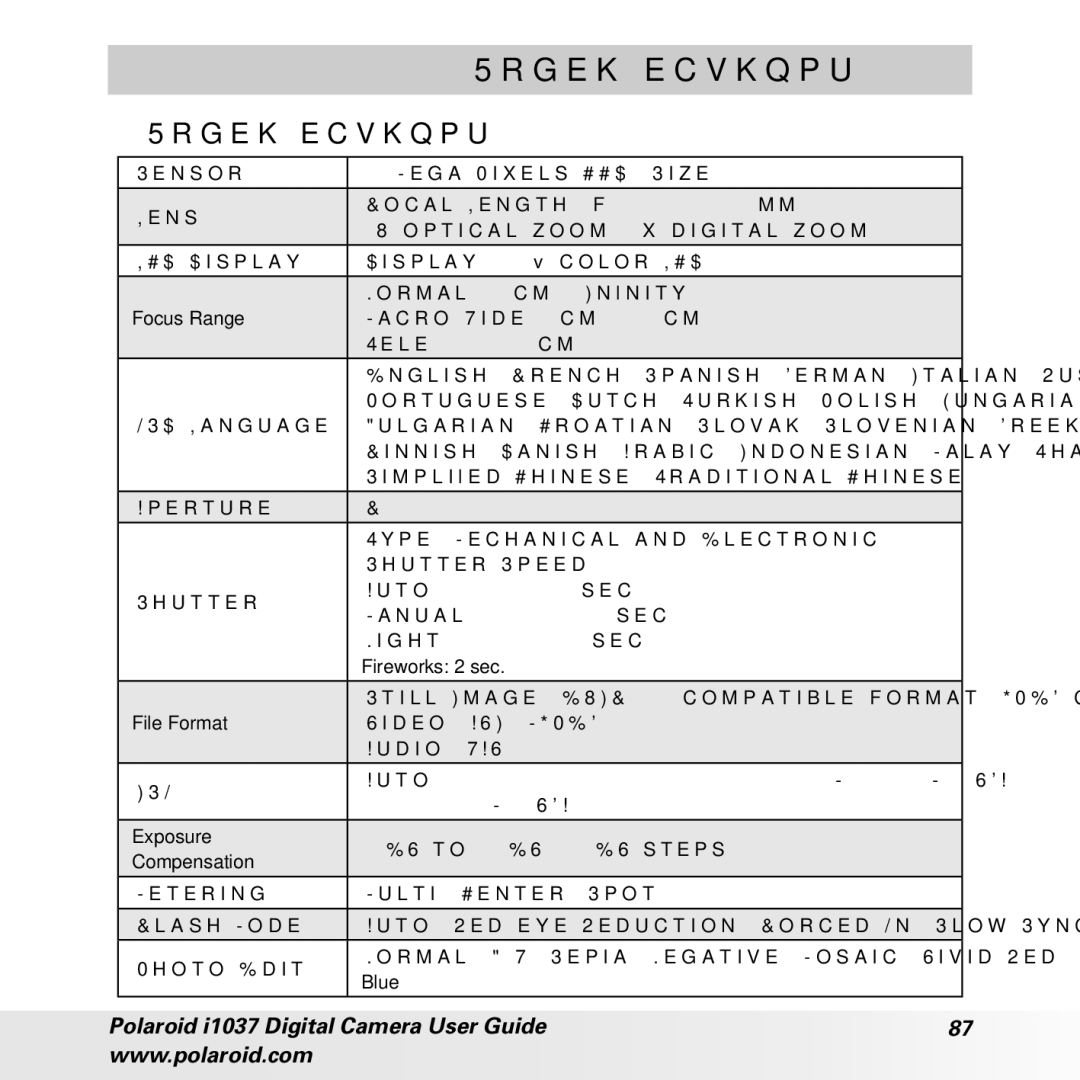 Polaroid i1037 manual Specifications 