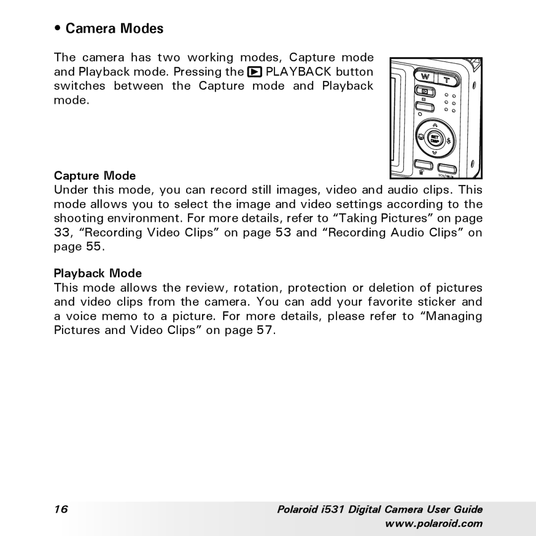 Polaroid i531 manual Camera Modes, Playback Mode 