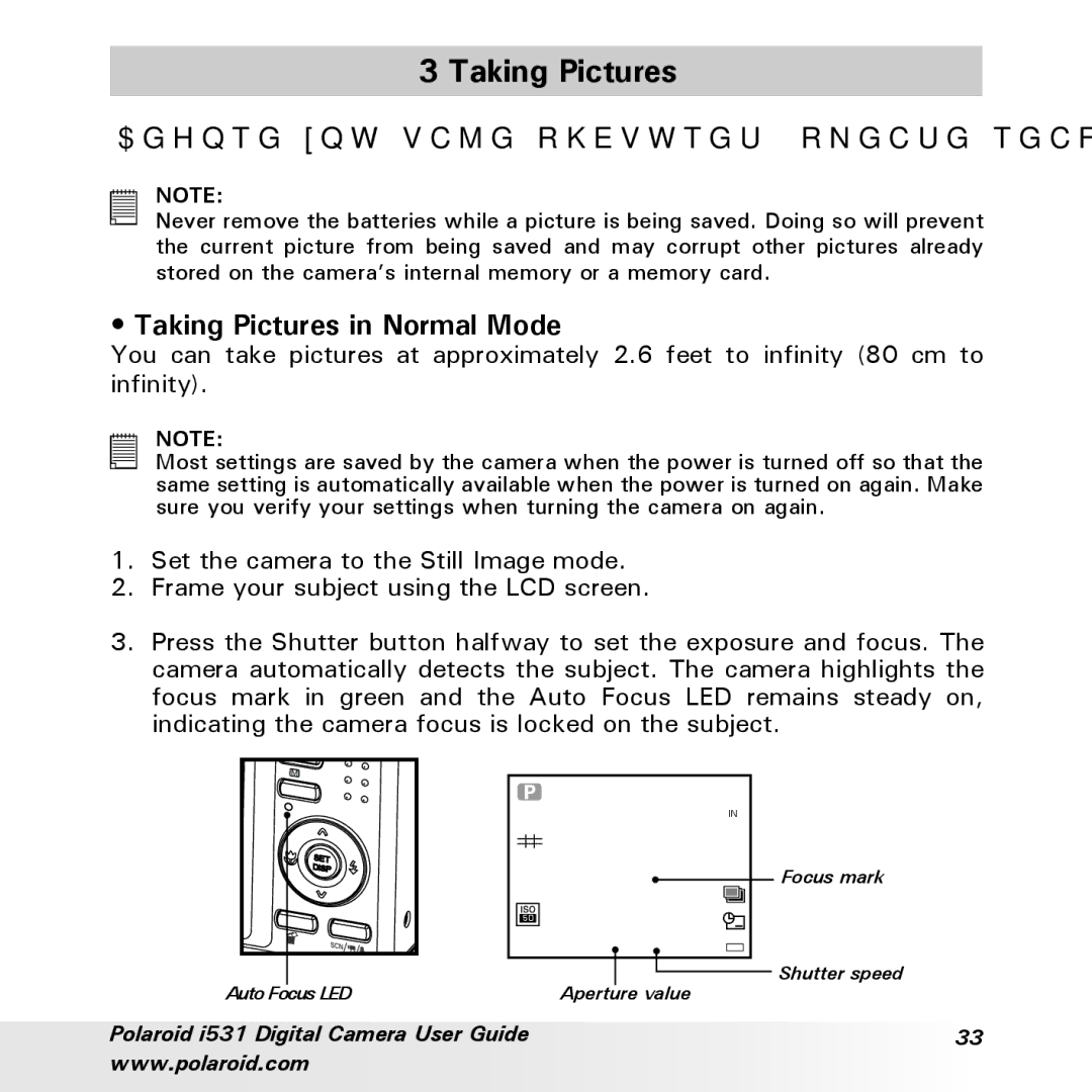 Polaroid i531 manual Before you take pictures, please read this note first, Taking Pictures in Normal Mode 