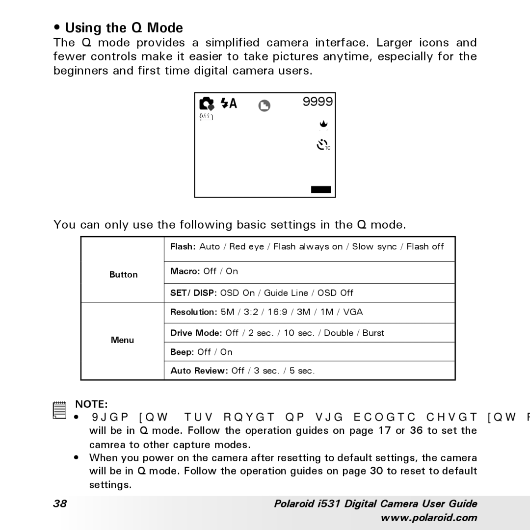 Polaroid i531 manual Using the Q Mode 