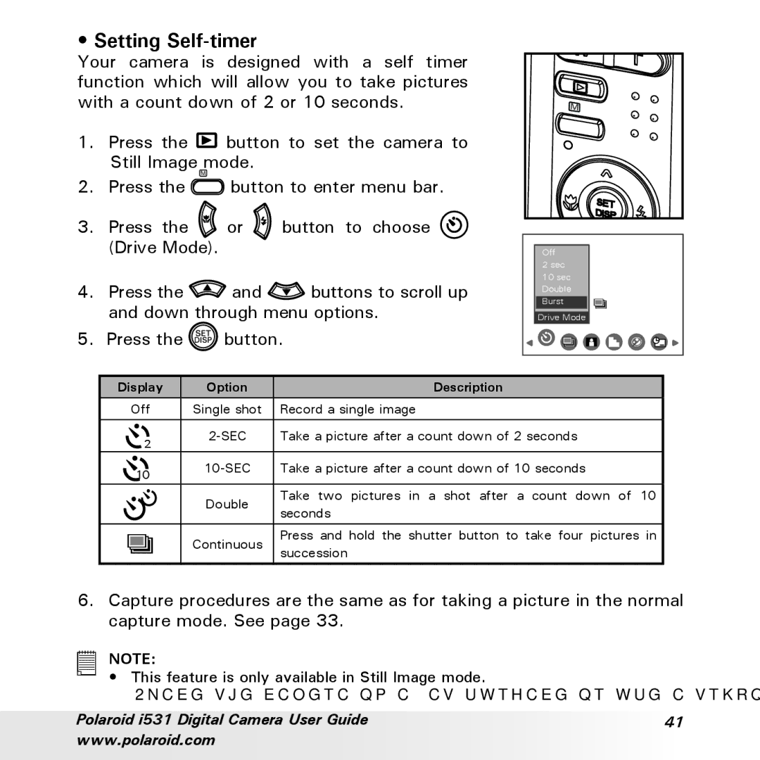 Polaroid i531 manual Setting Self-timer 