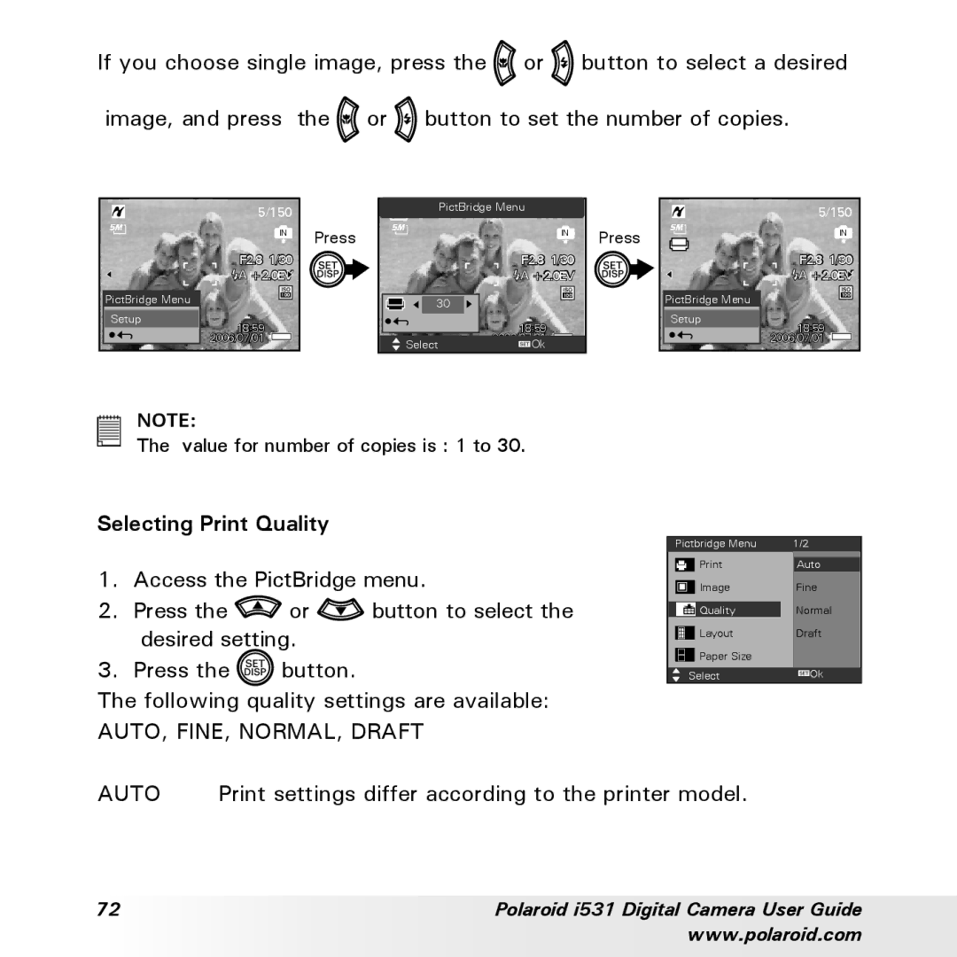 Polaroid i531 manual Selecting Print Quality, Auto 