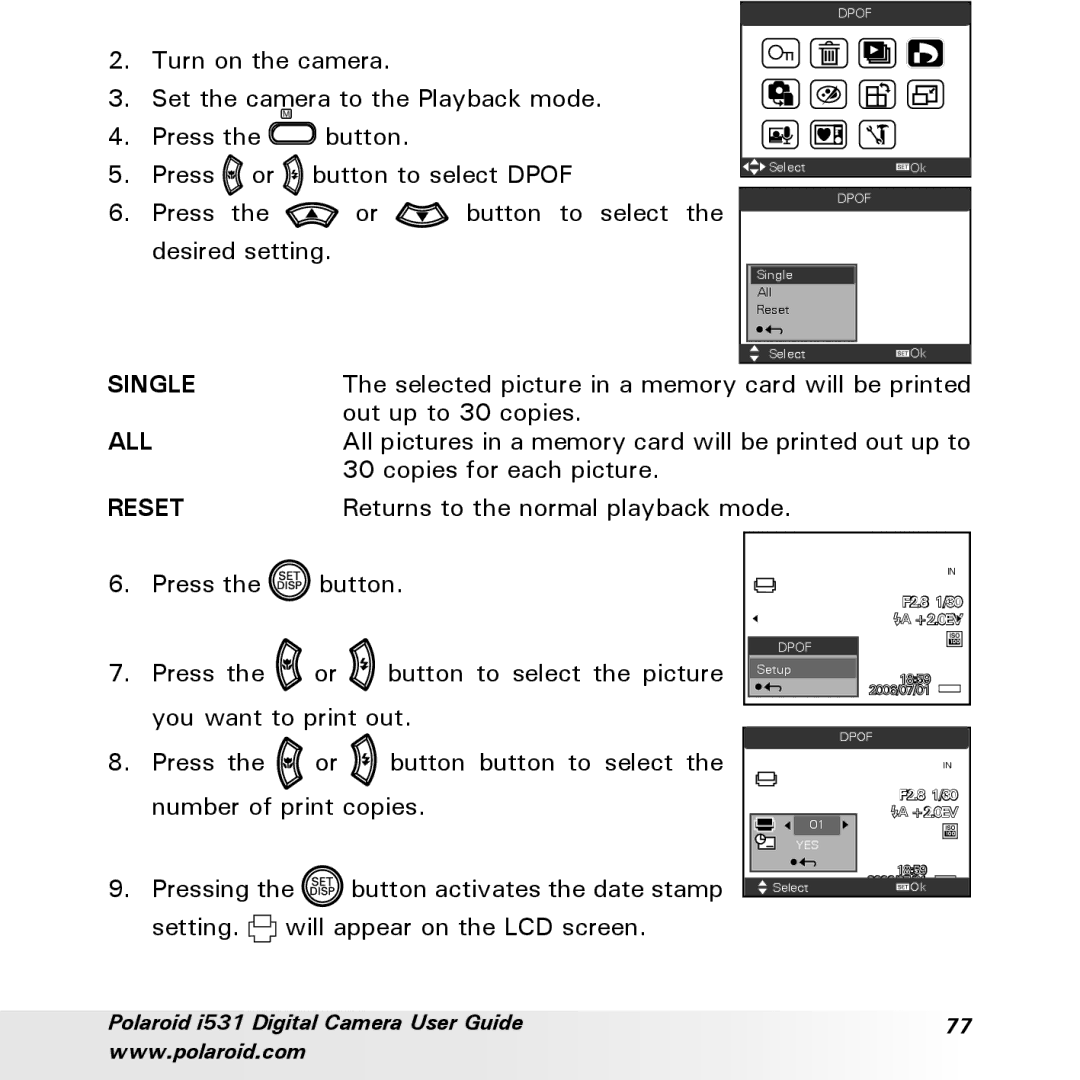 Polaroid i531 manual Single 