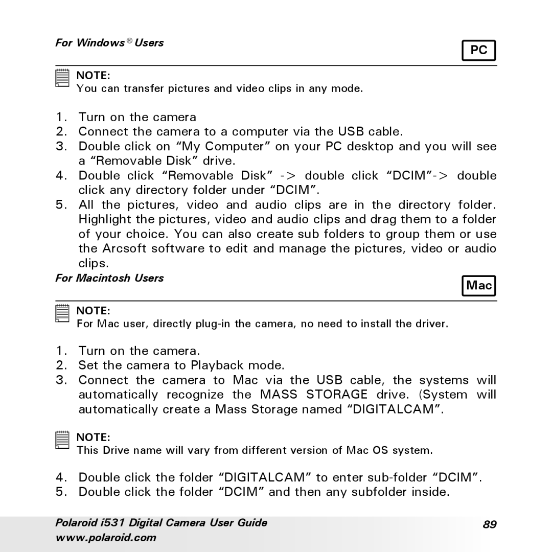 Polaroid i531 manual Mac 