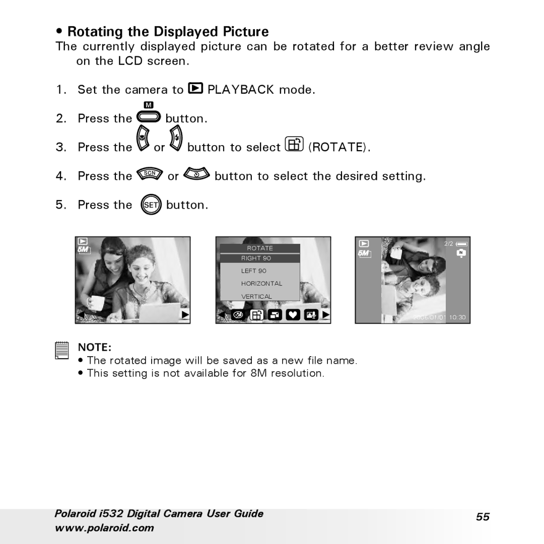 Polaroid i532 manual Rotating the Displayed Picture 