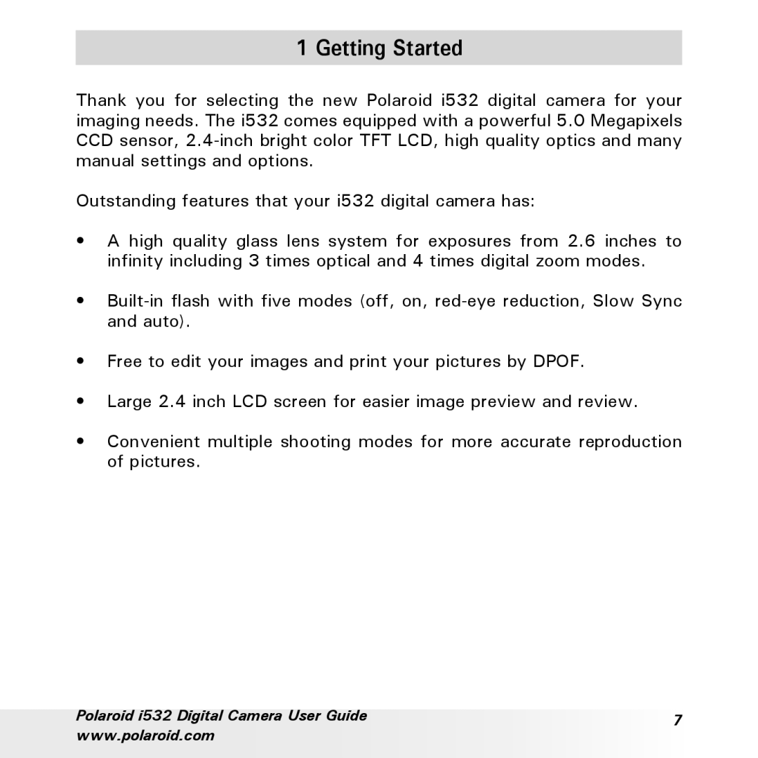 Polaroid i532 manual Getting Started 