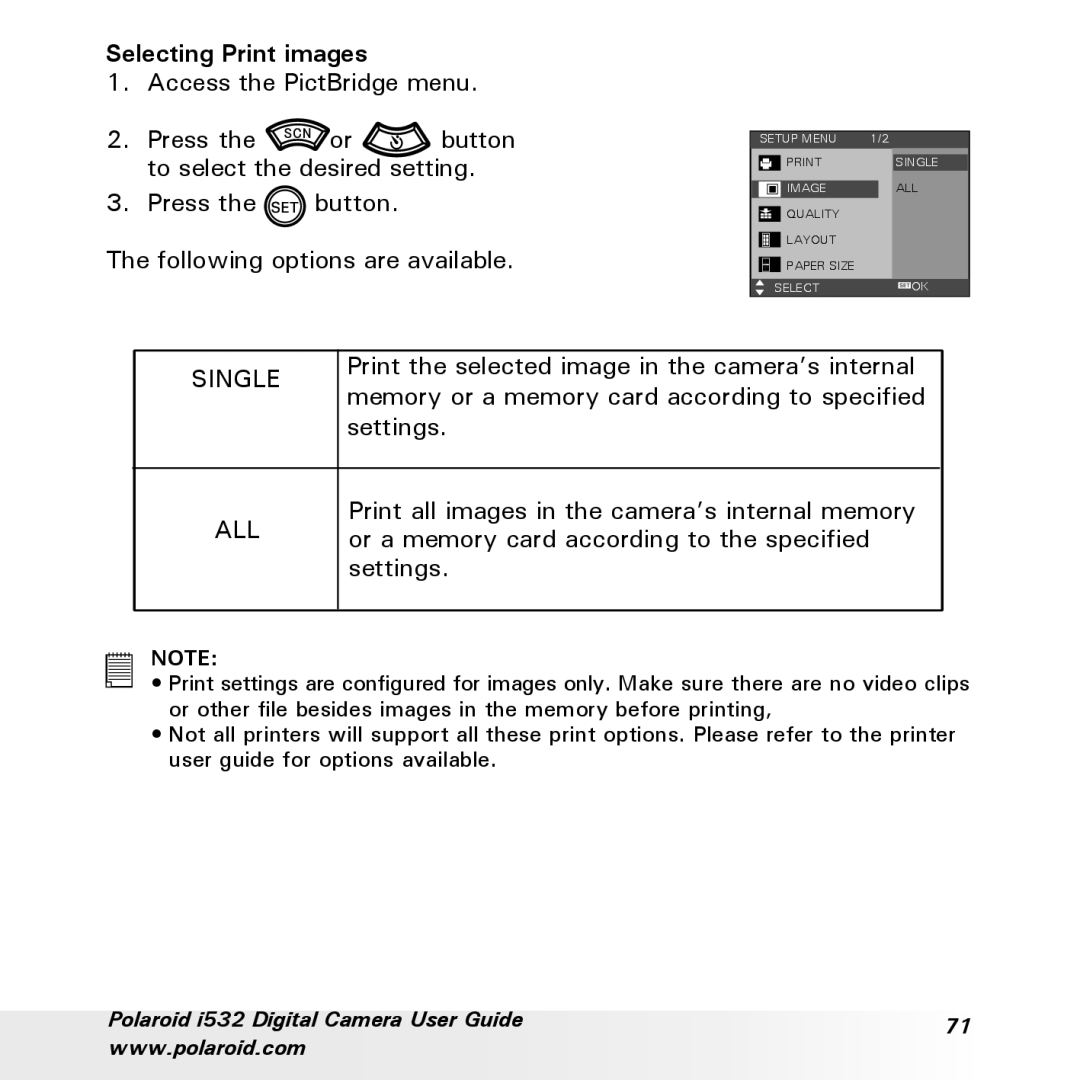 Polaroid i532 manual Selecting Print images, Single 