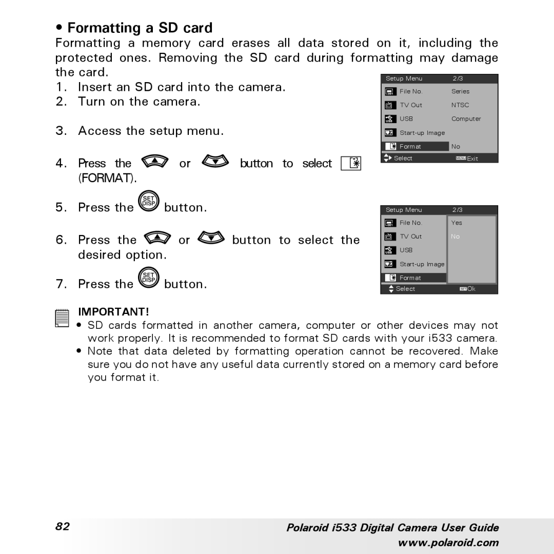 Polaroid I533 manual Yes 