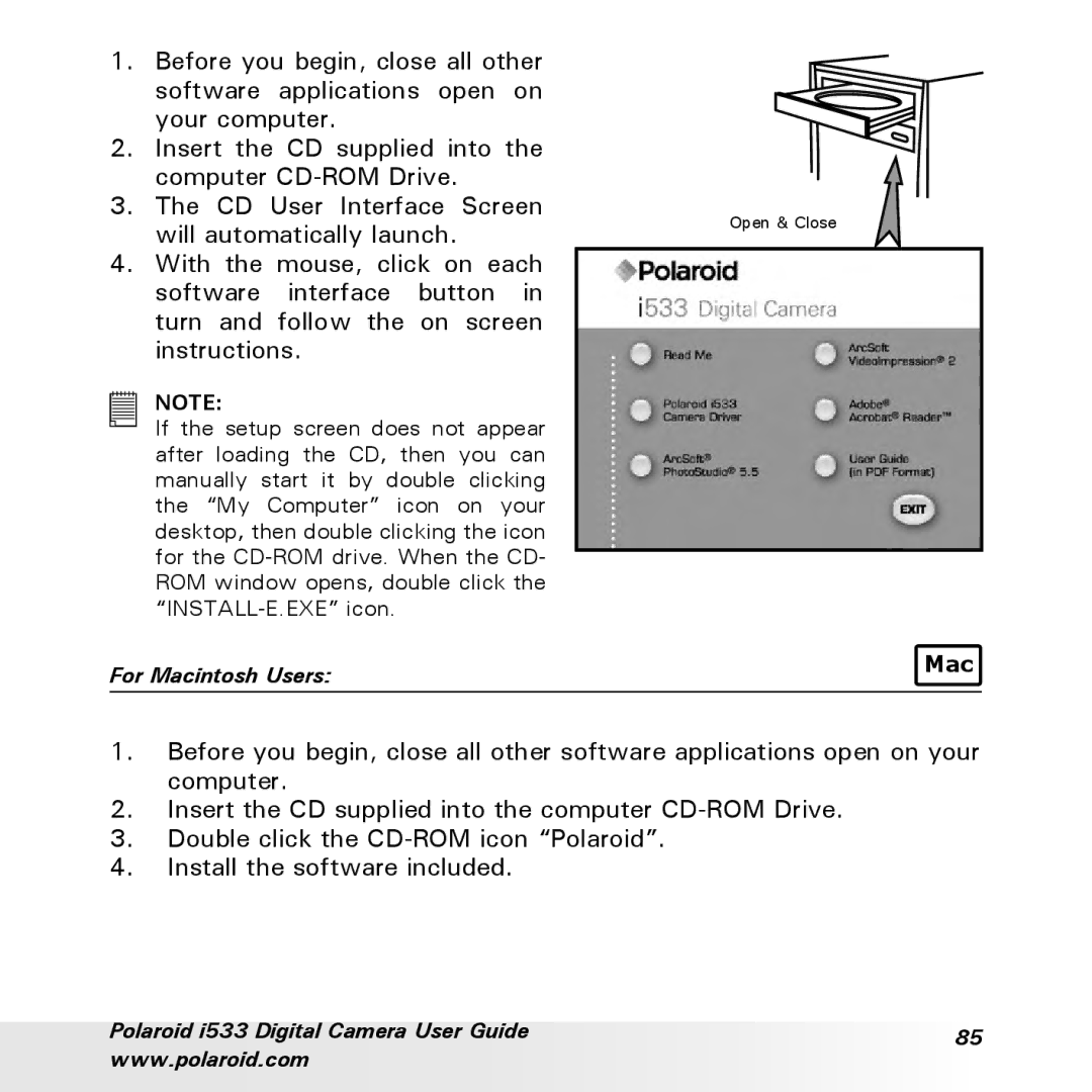 Polaroid I533 manual Mac 