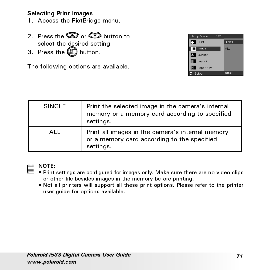 Polaroid I533 manual Selecting Print images 
