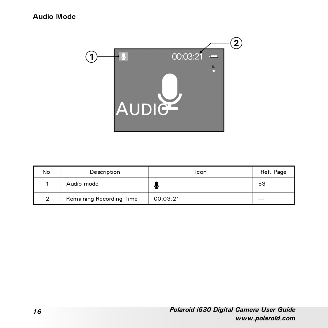 Polaroid i630 manual 000321, Audio Mode 