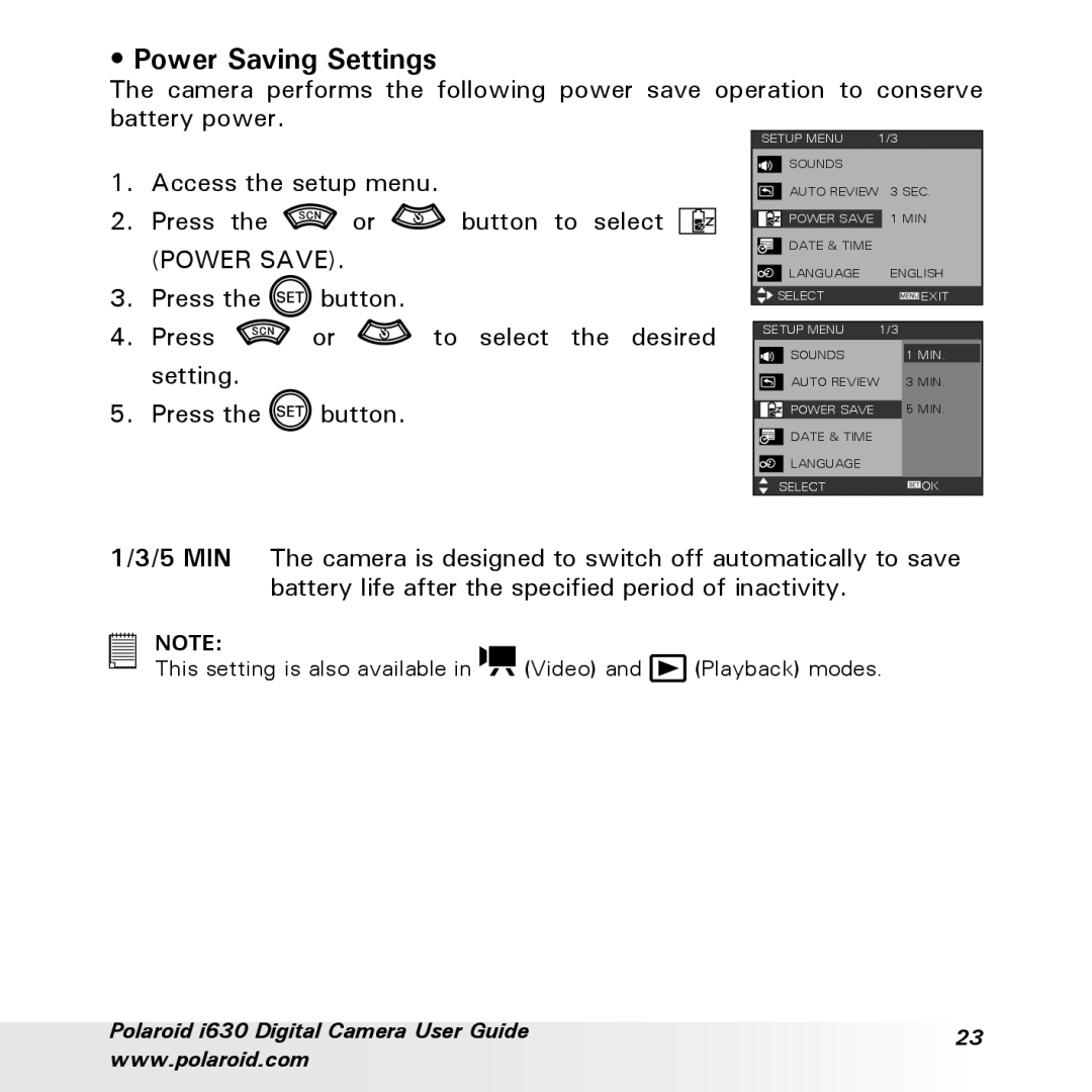 Polaroid i630 manual Power Saving Settings 